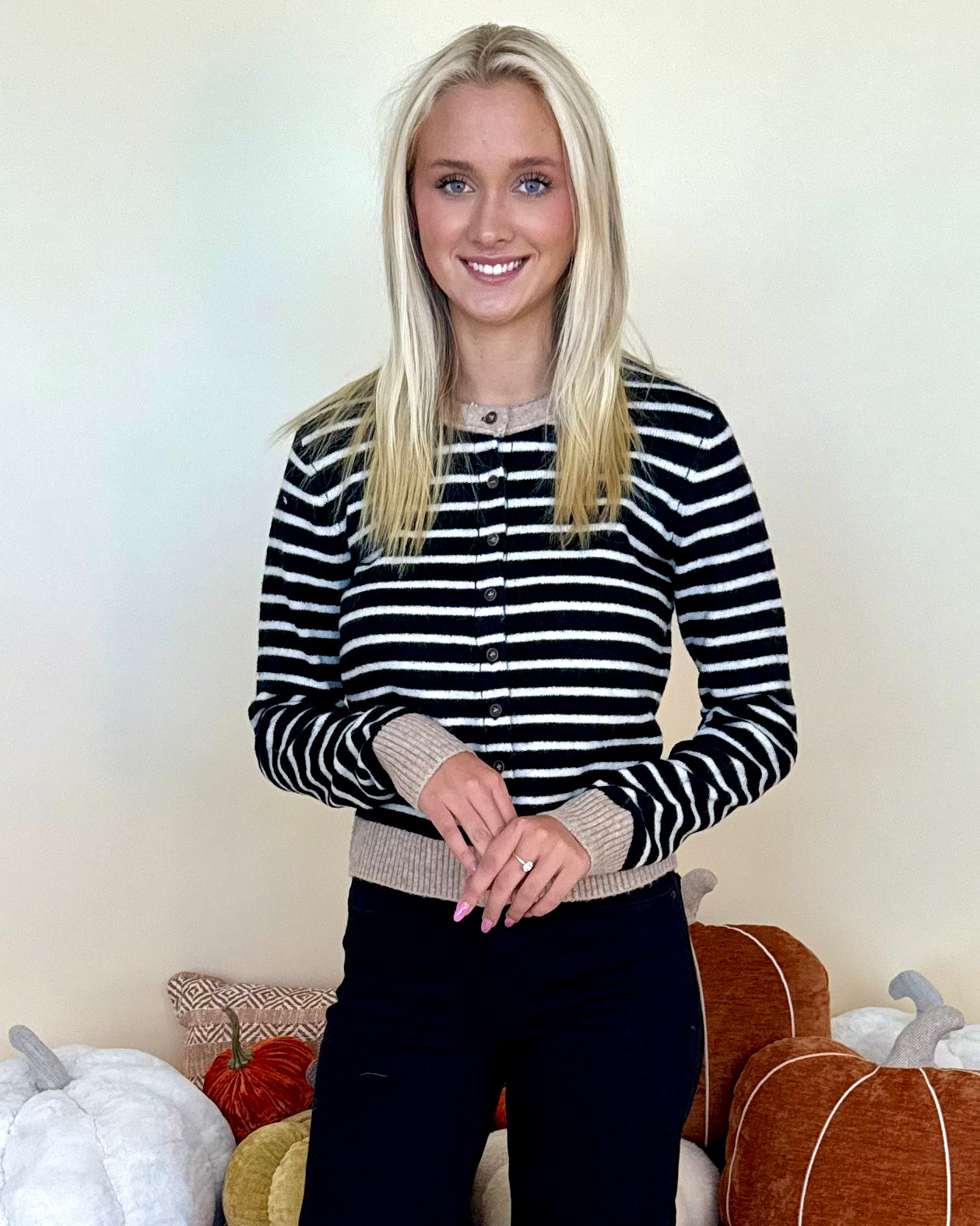 Comes Together Black Stripe Button Cardigan-Shop-Womens-Boutique-Clothing