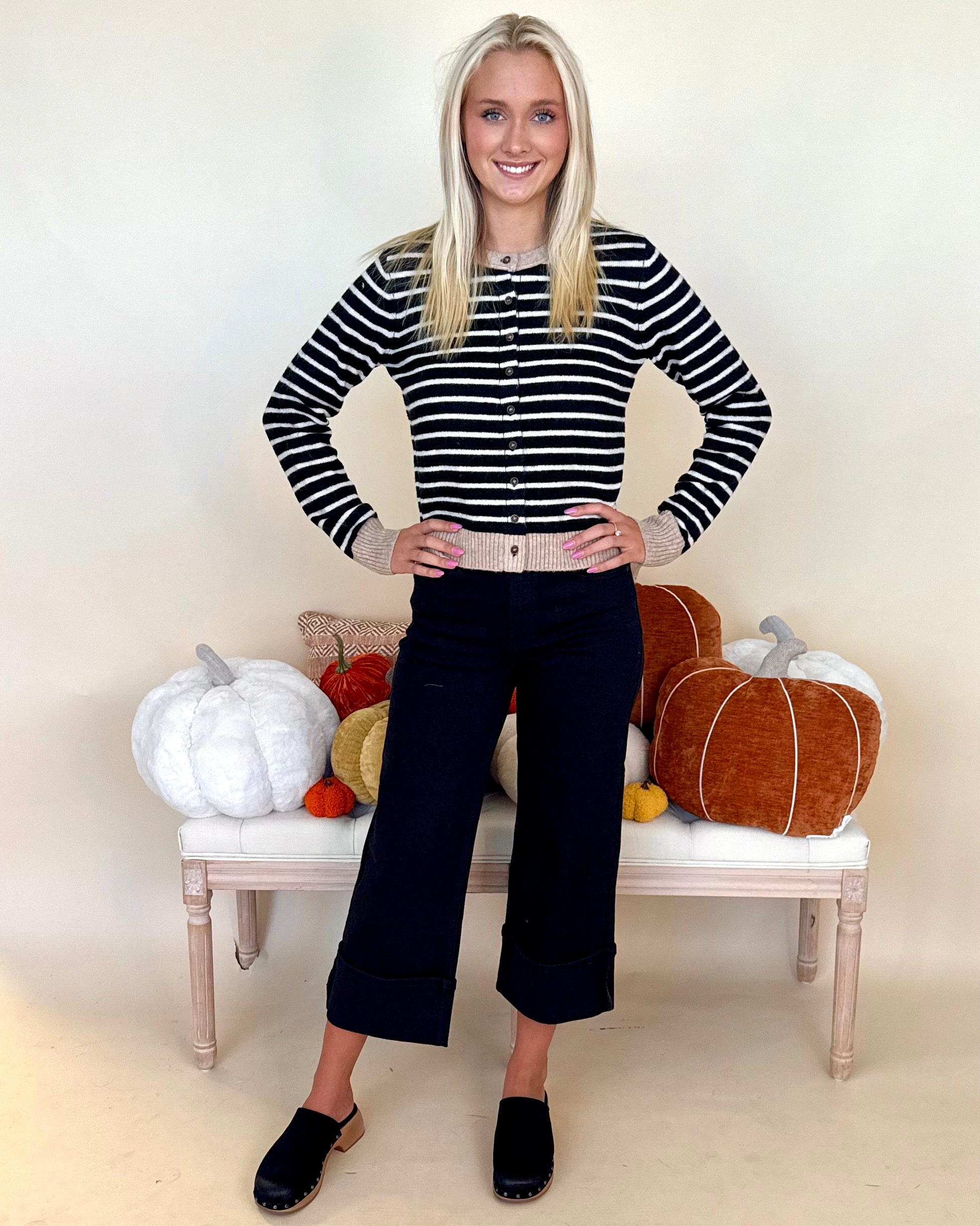 Comes Together Black Stripe Button Cardigan-Shop-Womens-Boutique-Clothing