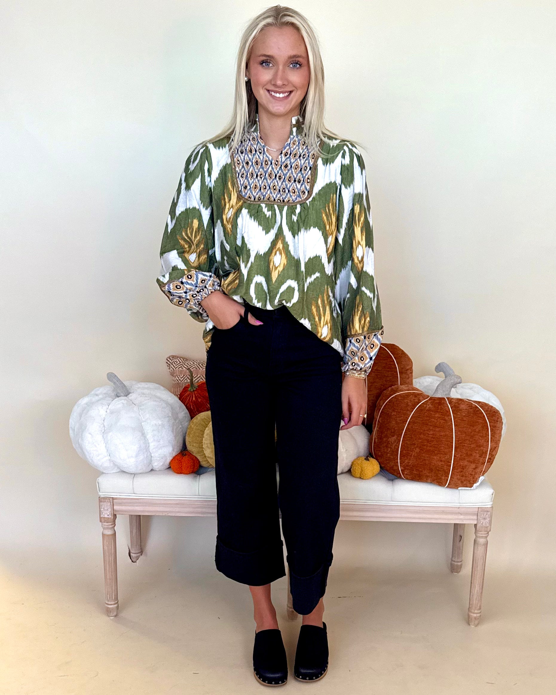Harvest Hues Olive Ikat Boho Top-Shop-Womens-Boutique-Clothing