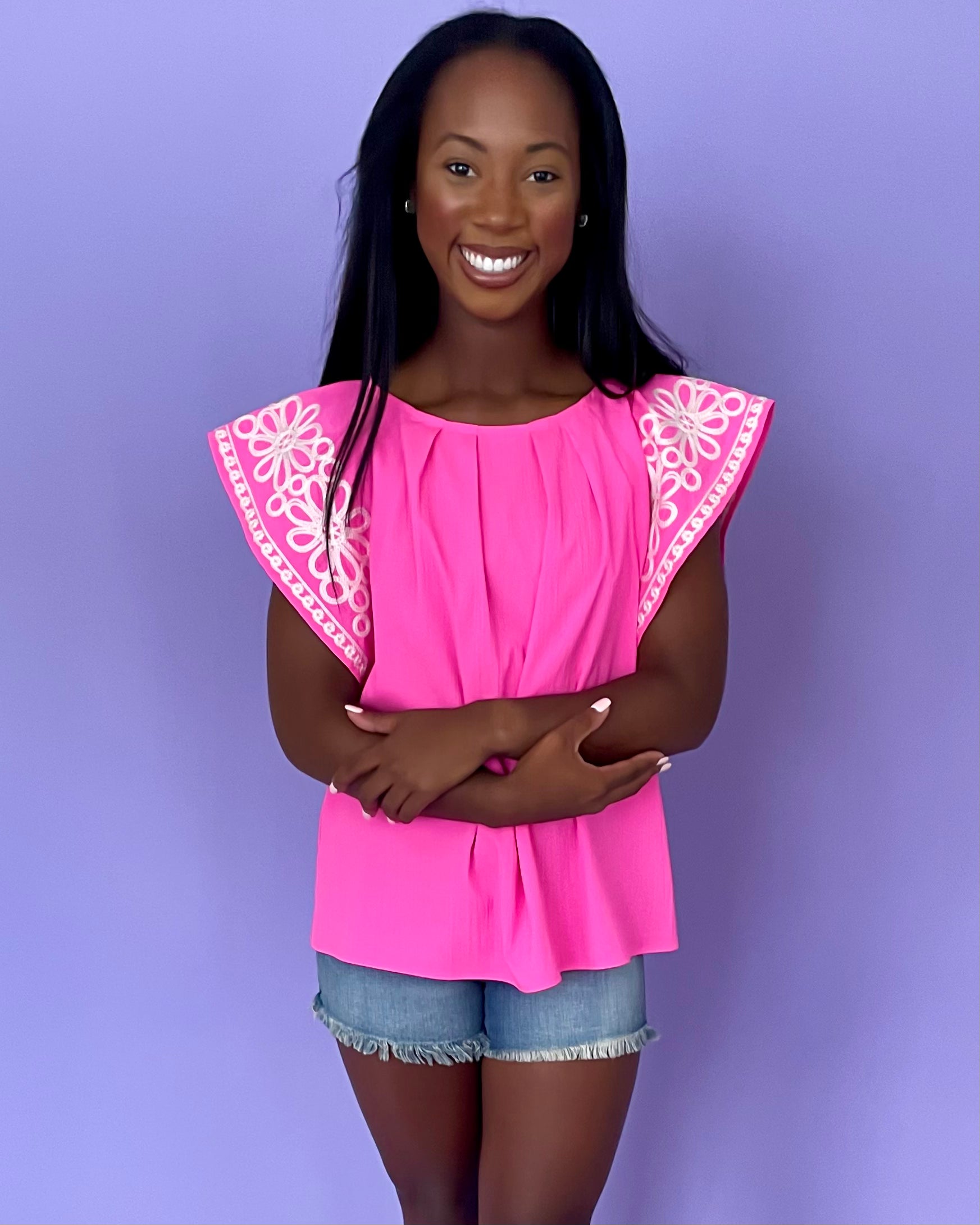 Pure Intention Hot Pink Embroidery Top-Shop-Womens-Boutique-Clothing