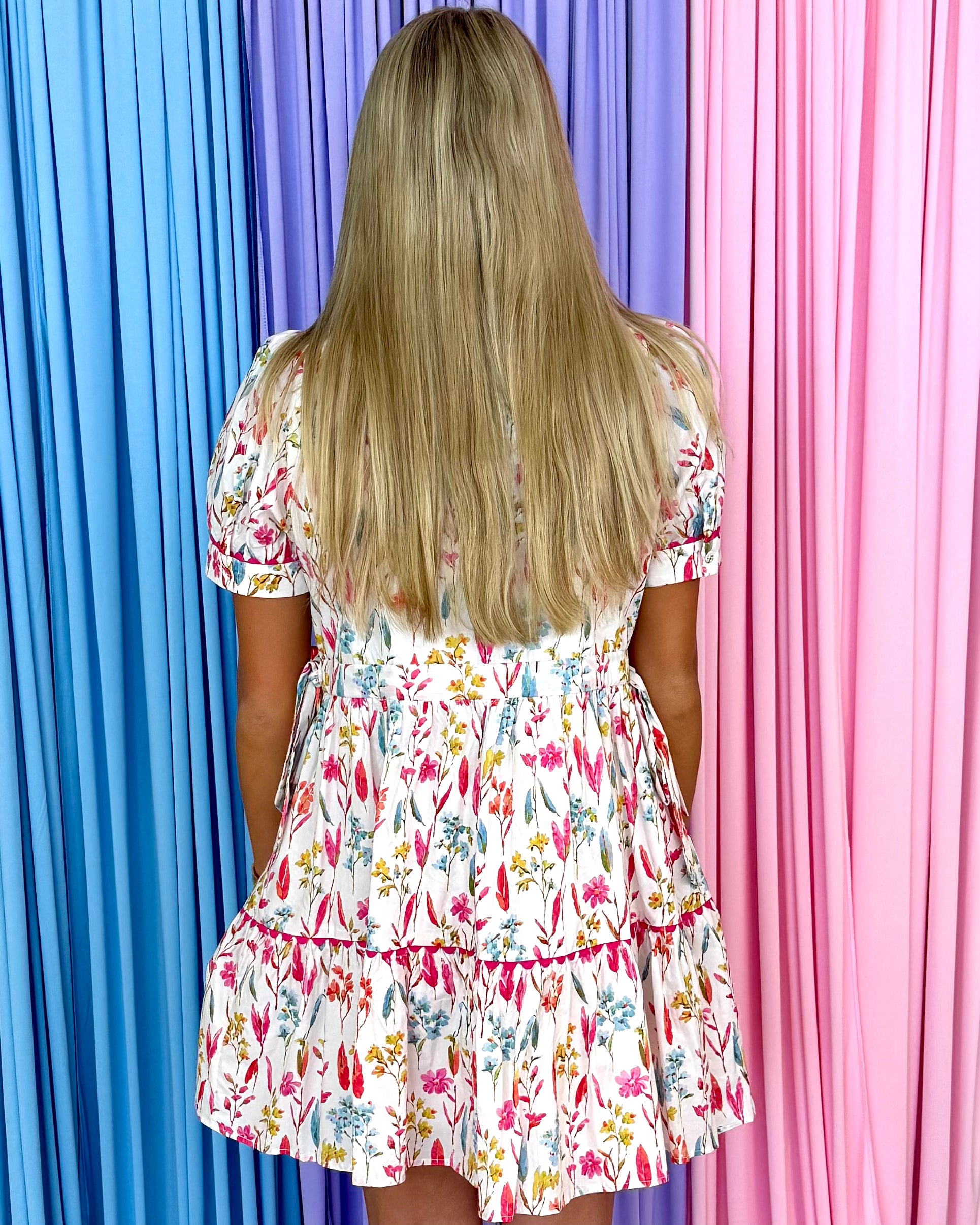 Sweet Attention Fuchsia Floral Ric Rac Dress-Shop-Womens-Boutique-Clothing