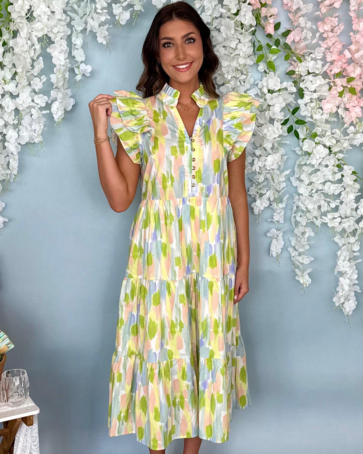 Tailor Made Lavender/Green Ruffle Dress-Shop-Womens-Boutique-Clothing