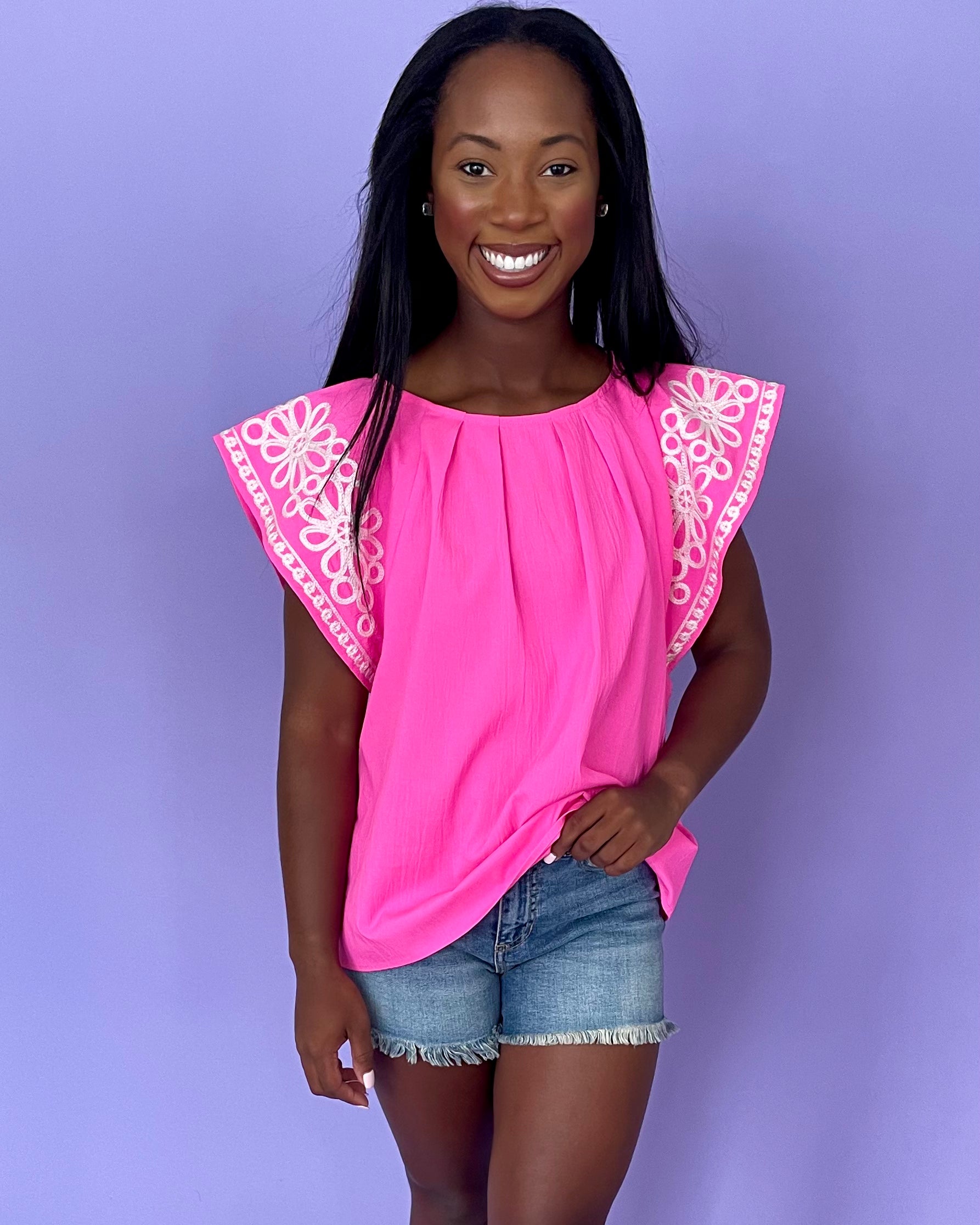Pure Intention Hot Pink Embroidery Top-Shop-Womens-Boutique-Clothing