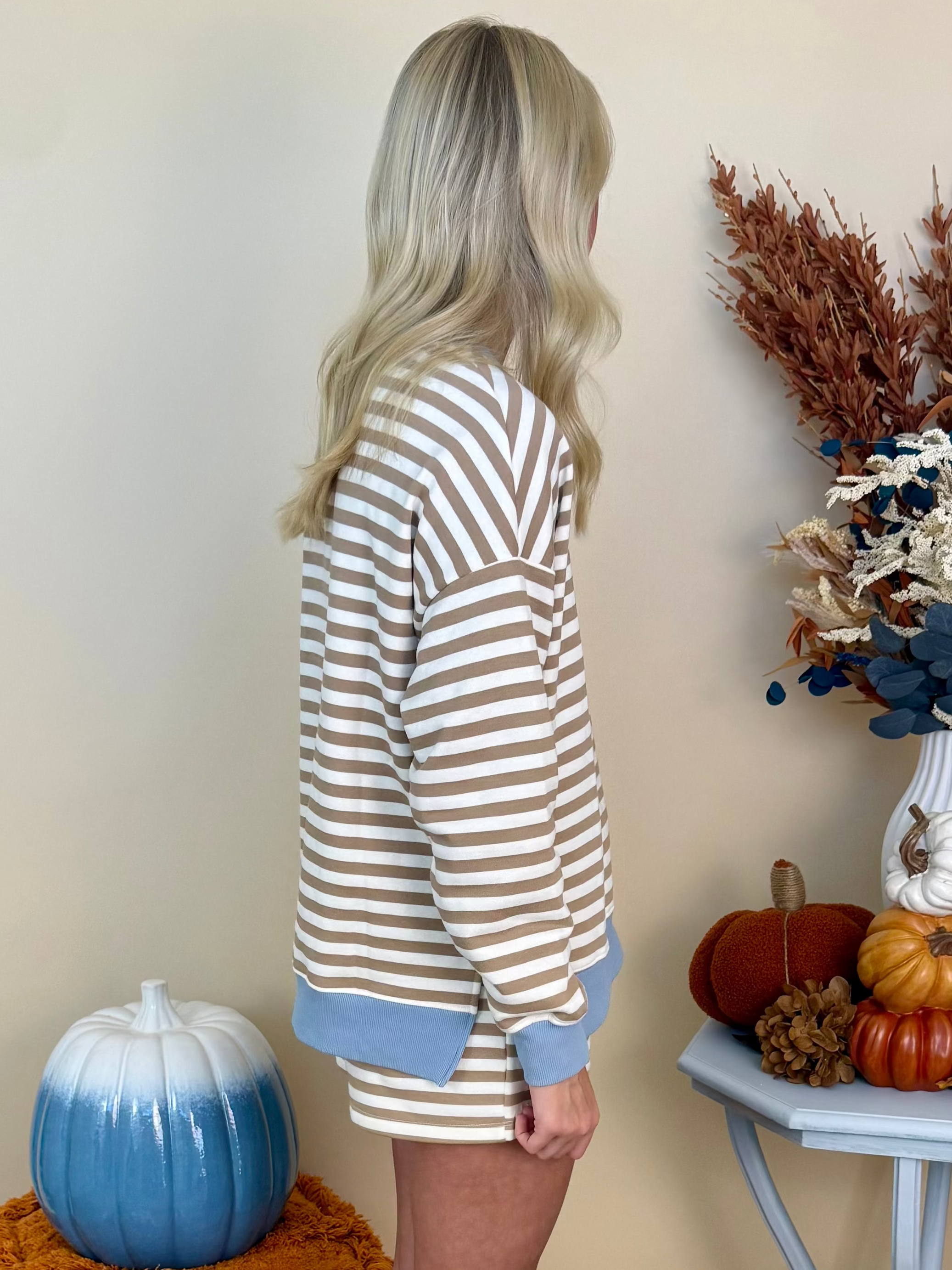 Uptown Weekend Khaki Multi Striped Boxy Top and Shorts Set-Shop-Womens-Boutique-Clothing