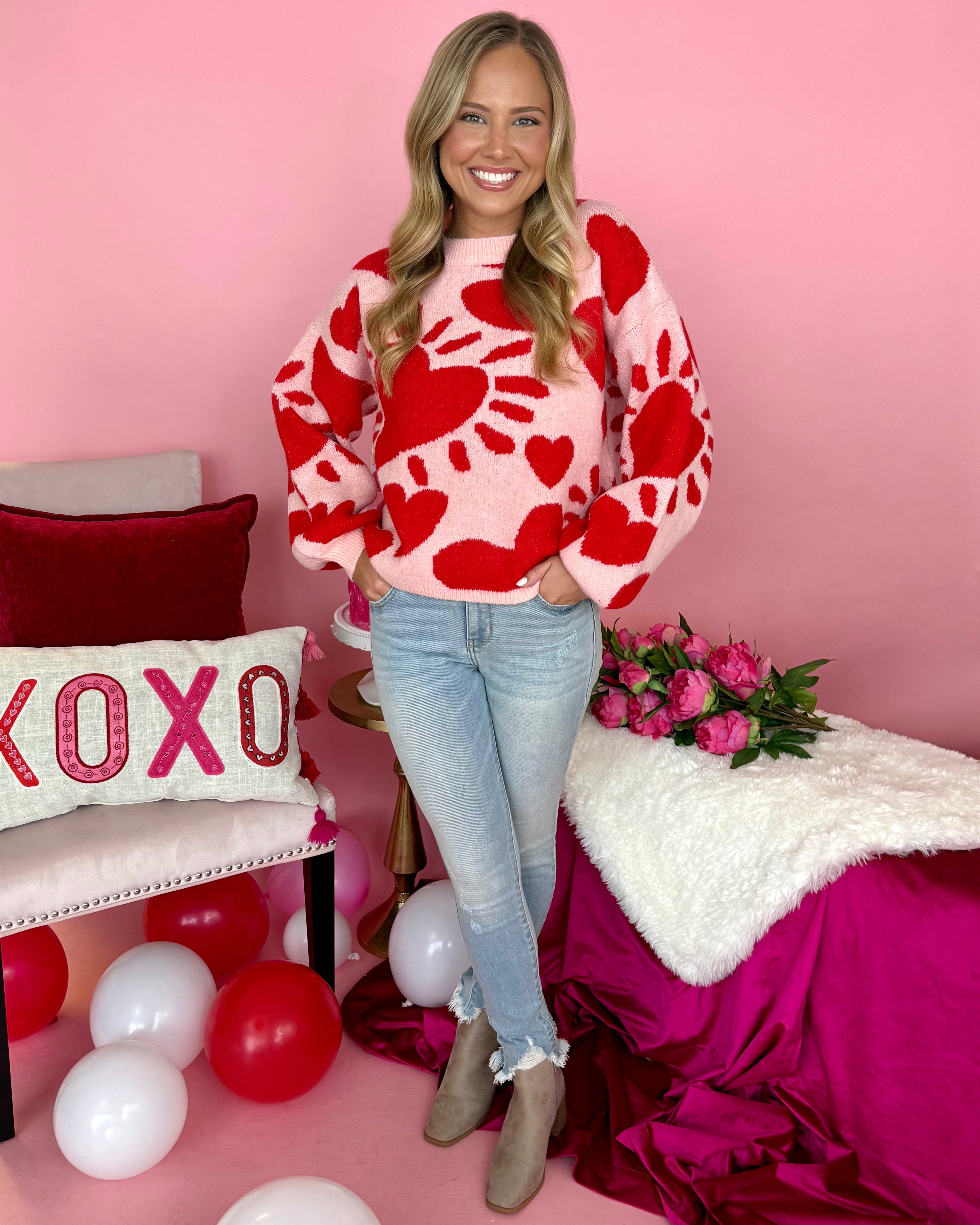 Heartstrings Blush/Red Heart Sweater-Shop-Womens-Boutique-Clothing