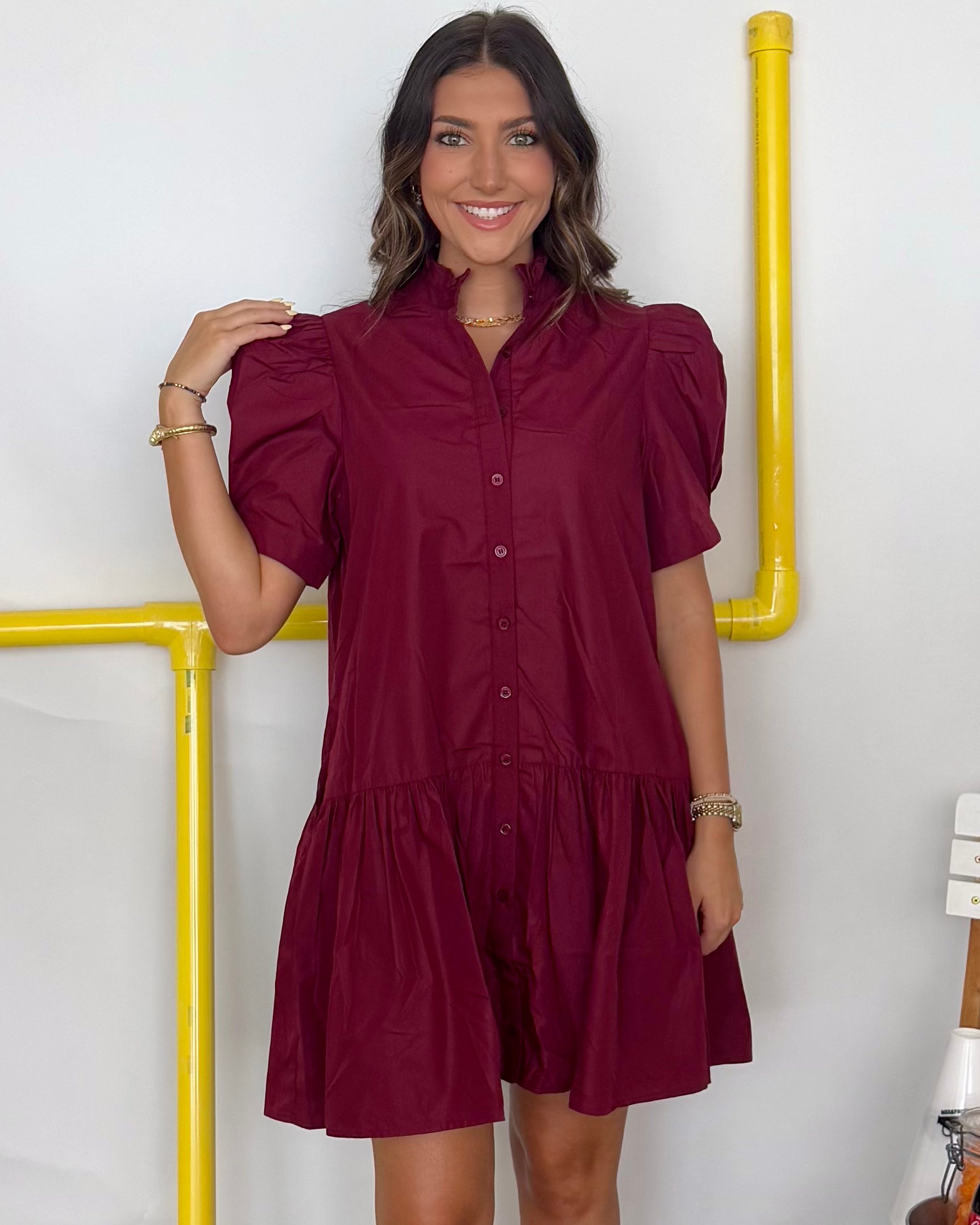 It's Always Right Burgundy Button Dress-Shop-Womens-Boutique-Clothing
