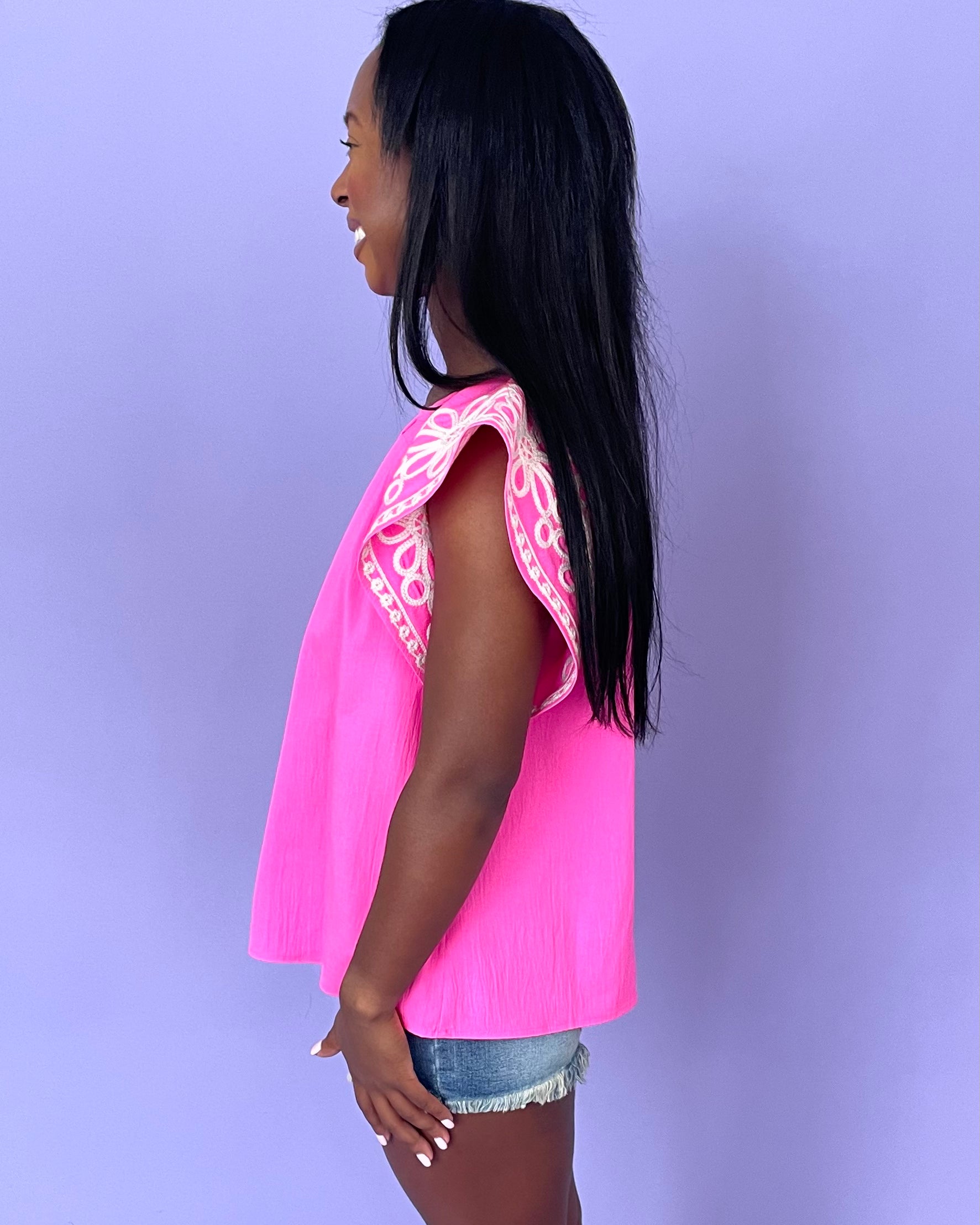 Pure Intention Hot Pink Embroidery Top-Shop-Womens-Boutique-Clothing