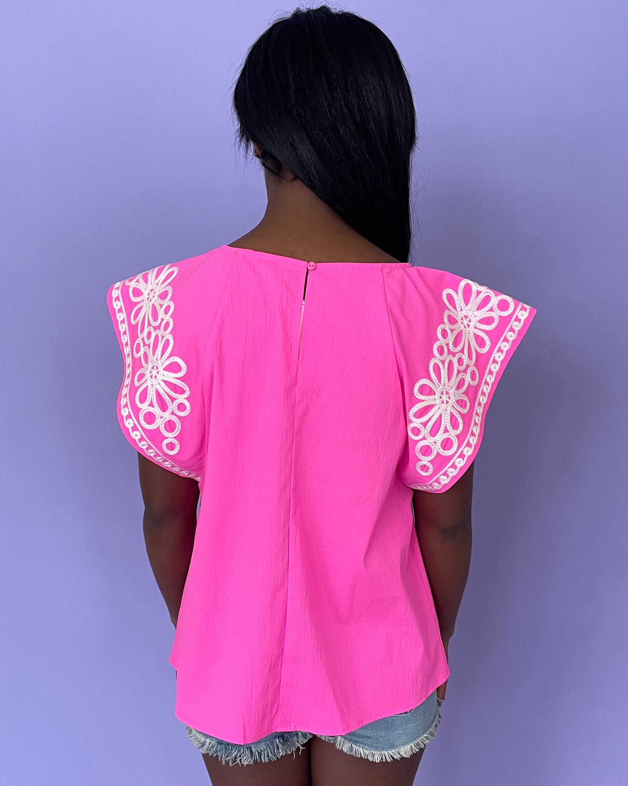 Pure Intention Hot Pink Embroidery Top-Shop-Womens-Boutique-Clothing