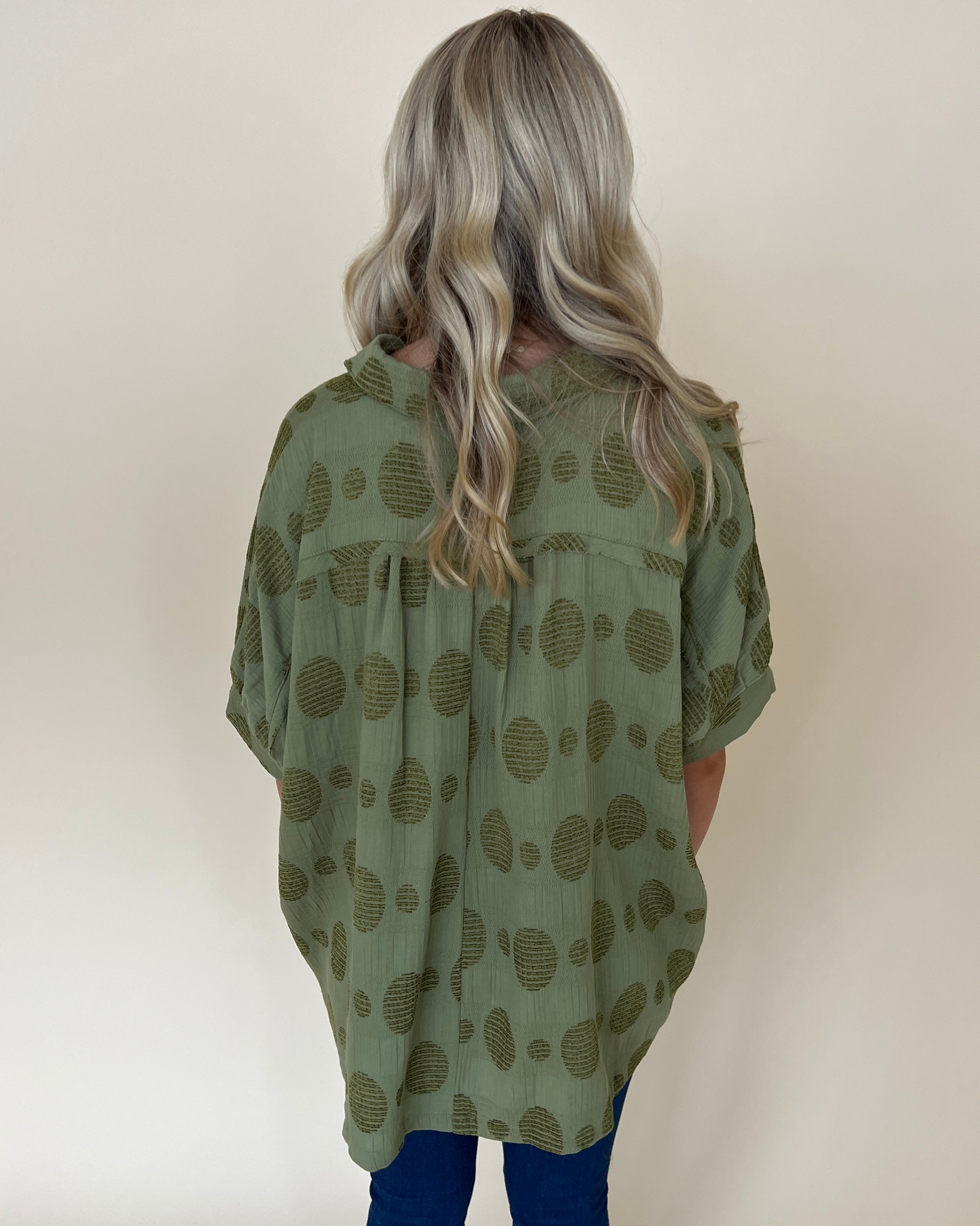I Need You Olive Green Textured Dot Collared Top-Shop-Womens-Boutique-Clothing