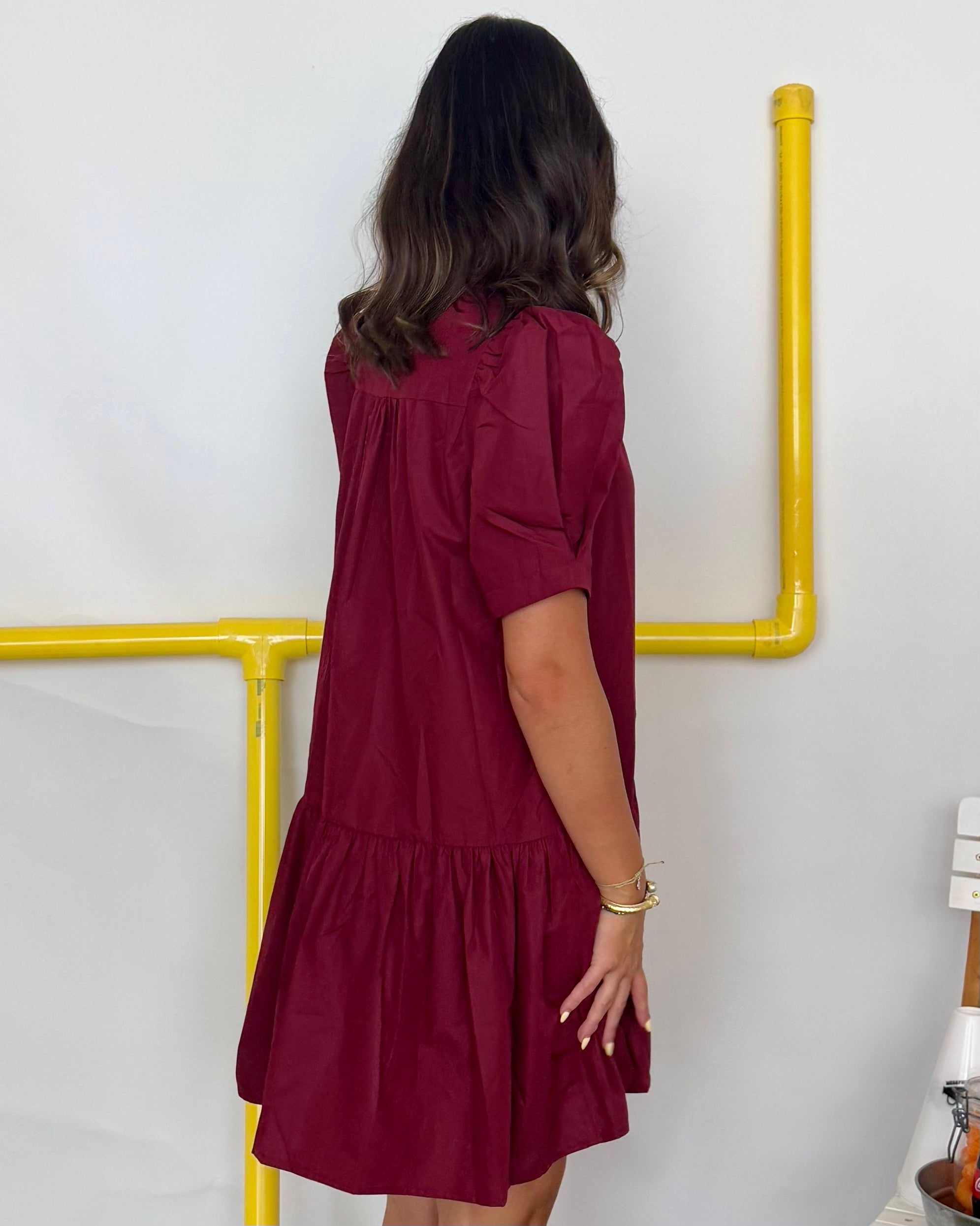 It's Always Right Burgundy Button Dress-Shop-Womens-Boutique-Clothing