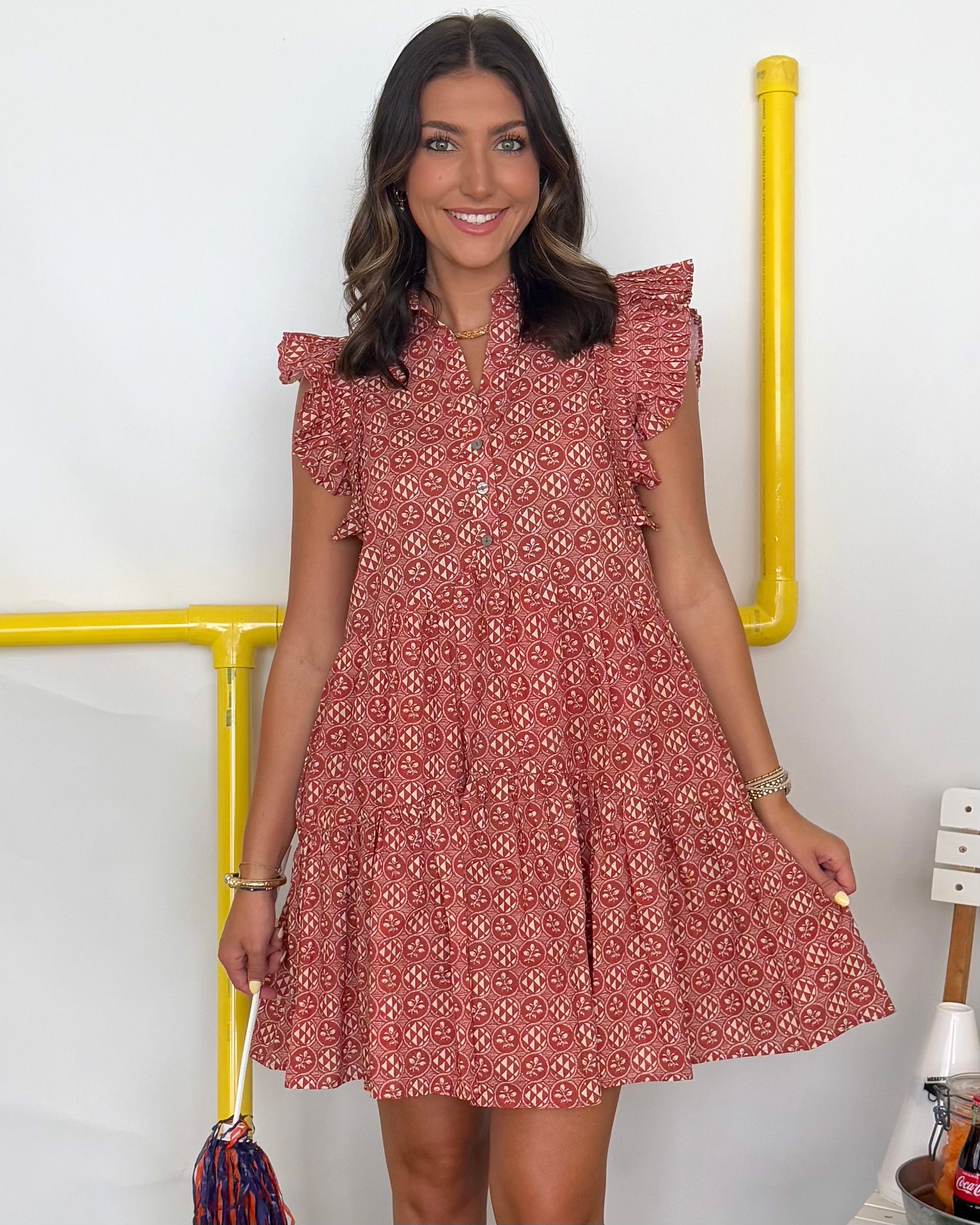 Never Say Never Rust Medallion Print Dress-Shop-Womens-Boutique-Clothing