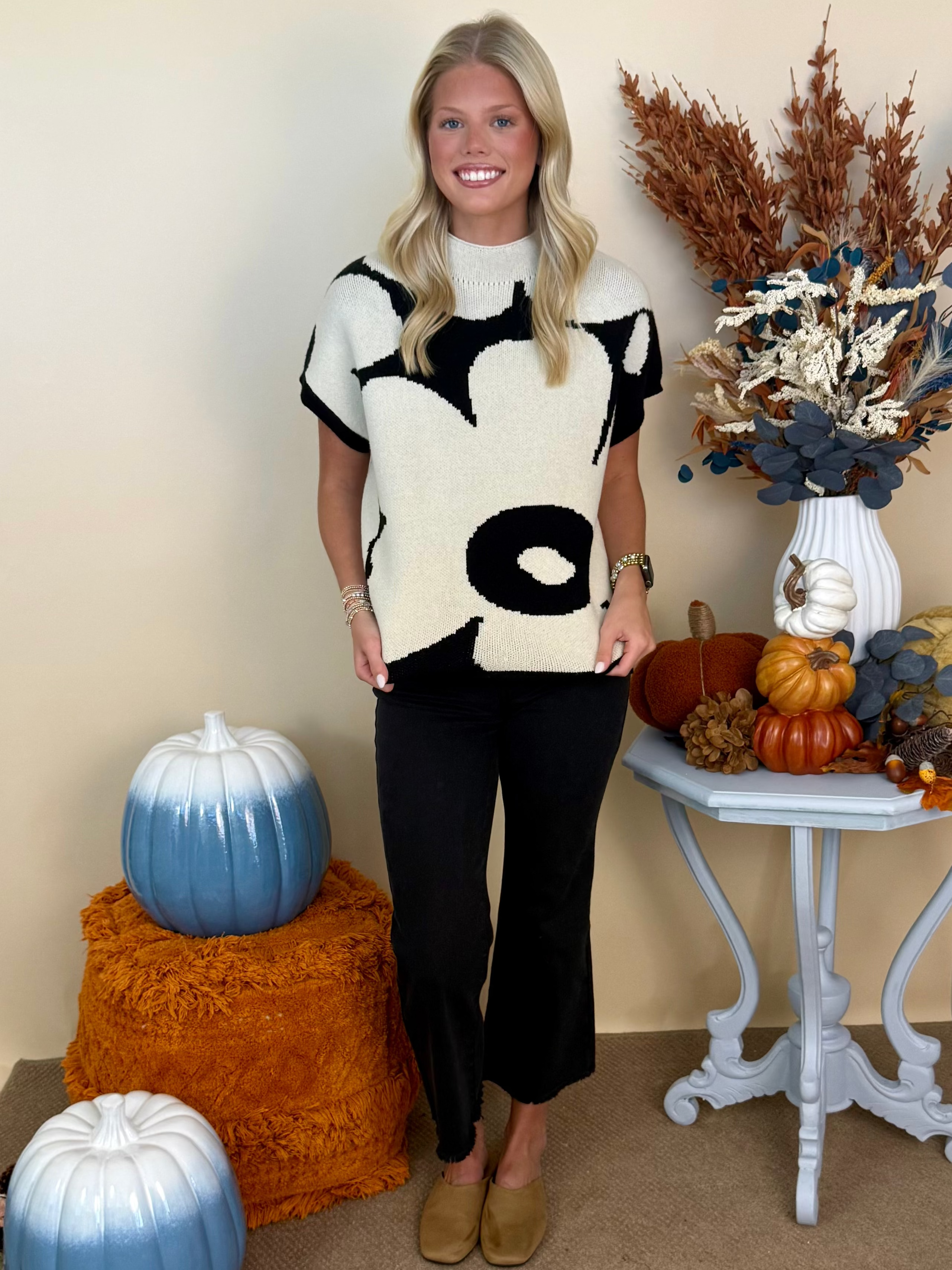 Full Heart Ivory/Black Flower Sweater-Shop-Womens-Boutique-Clothing