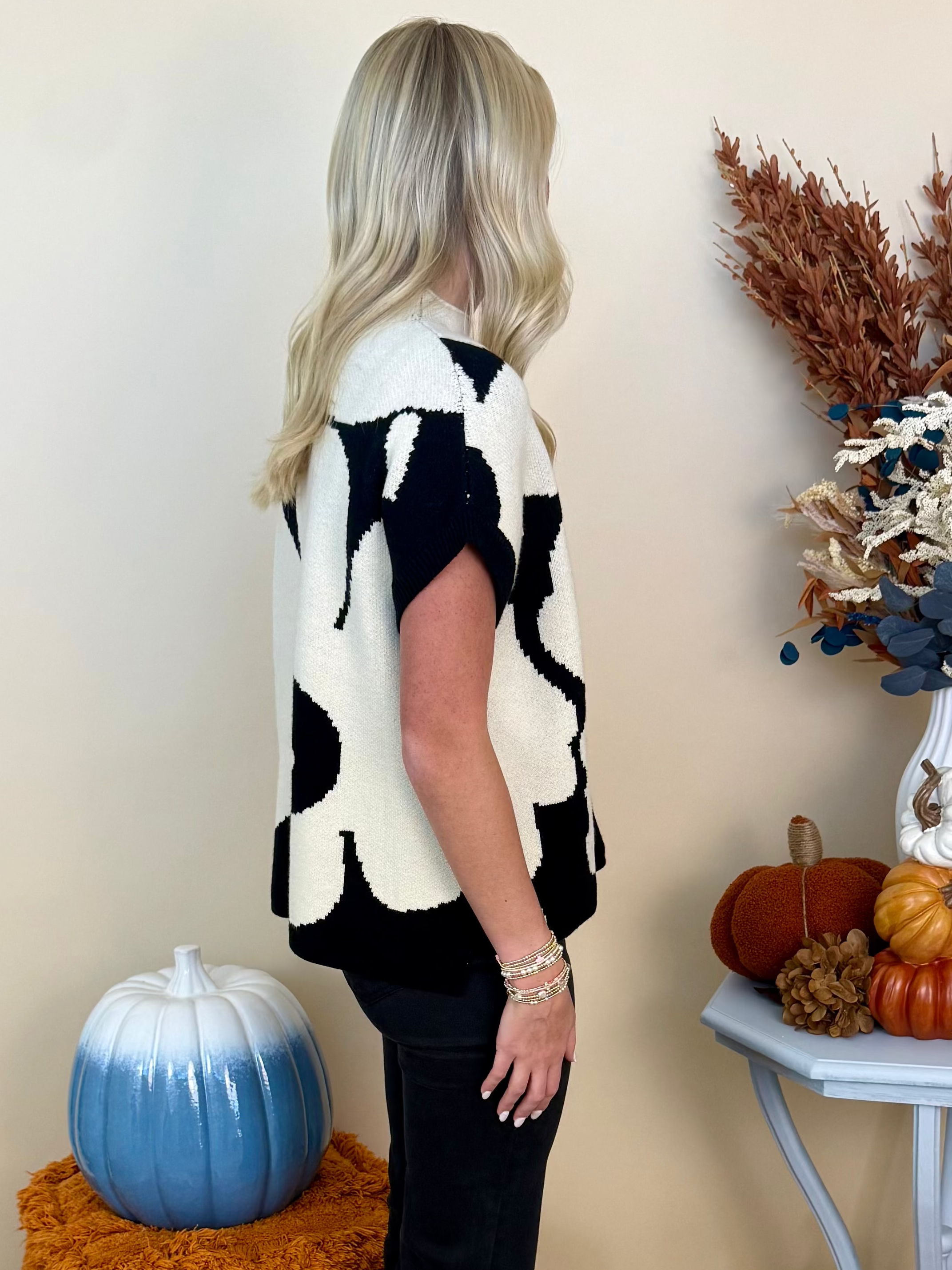 Full Heart Ivory/Black Flower Sweater-Shop-Womens-Boutique-Clothing