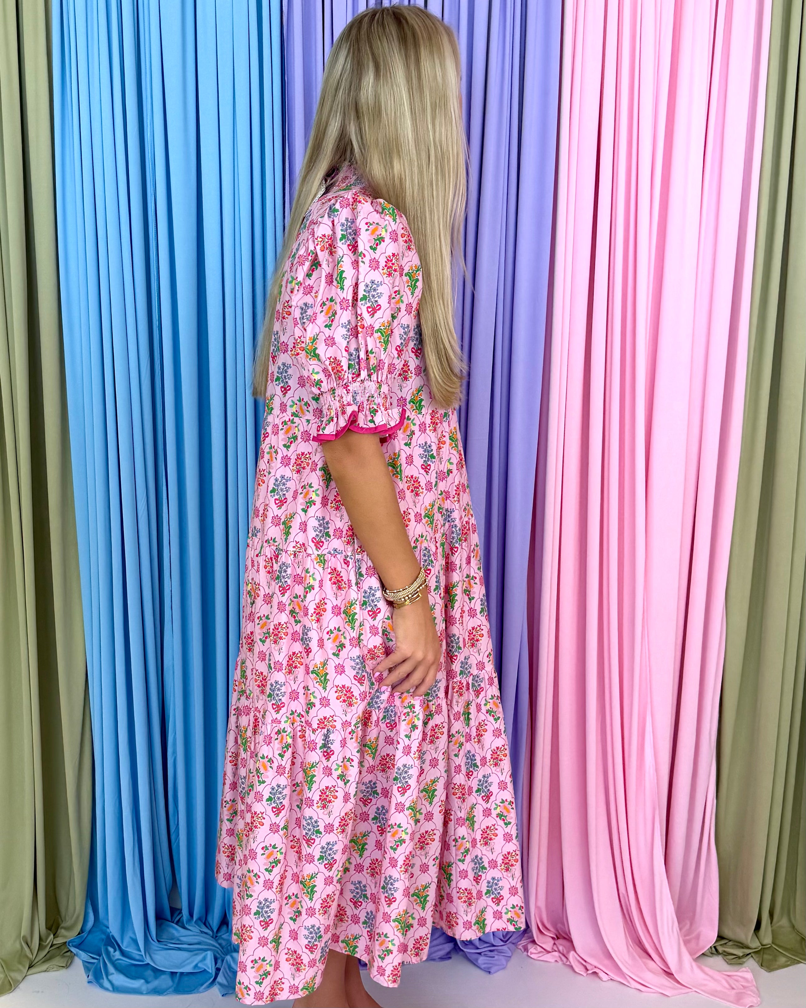 Bloom Muse Pink Floral Midi Dress-Shop-Womens-Boutique-Clothing