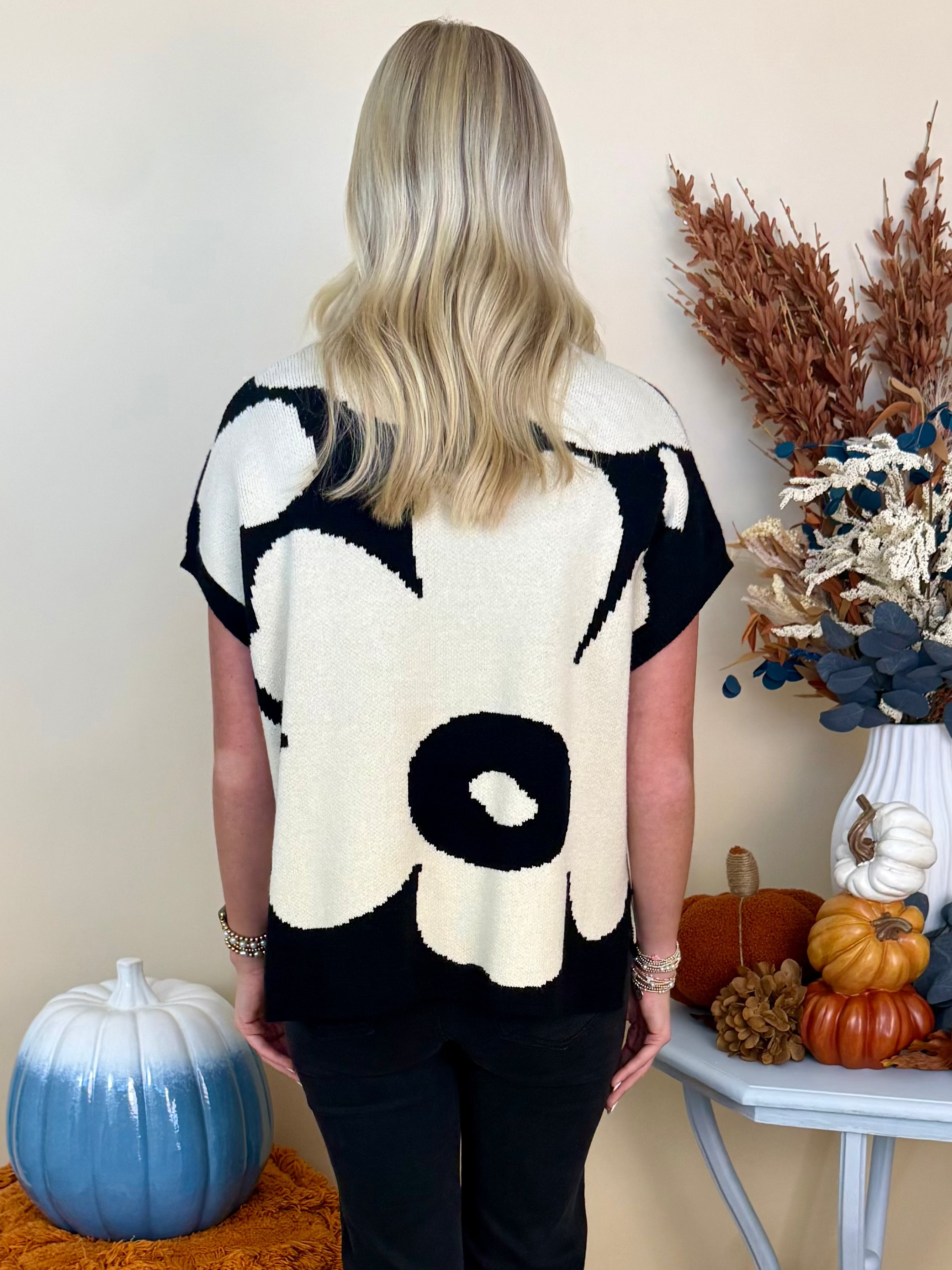 Full Heart Ivory/Black Flower Sweater-Shop-Womens-Boutique-Clothing