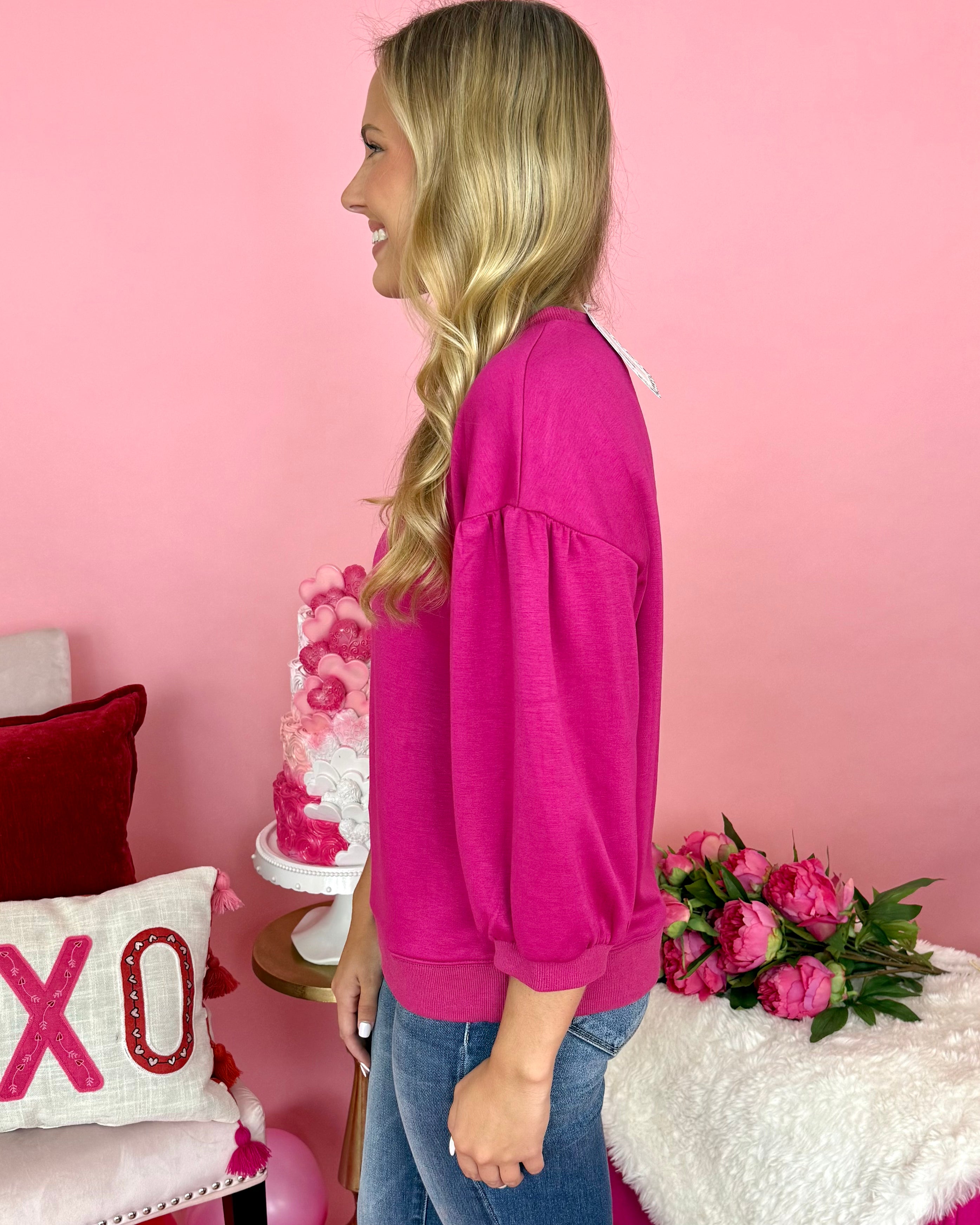 New Whim Magenta 3/4 Sleeve Top-Shop-Womens-Boutique-Clothing