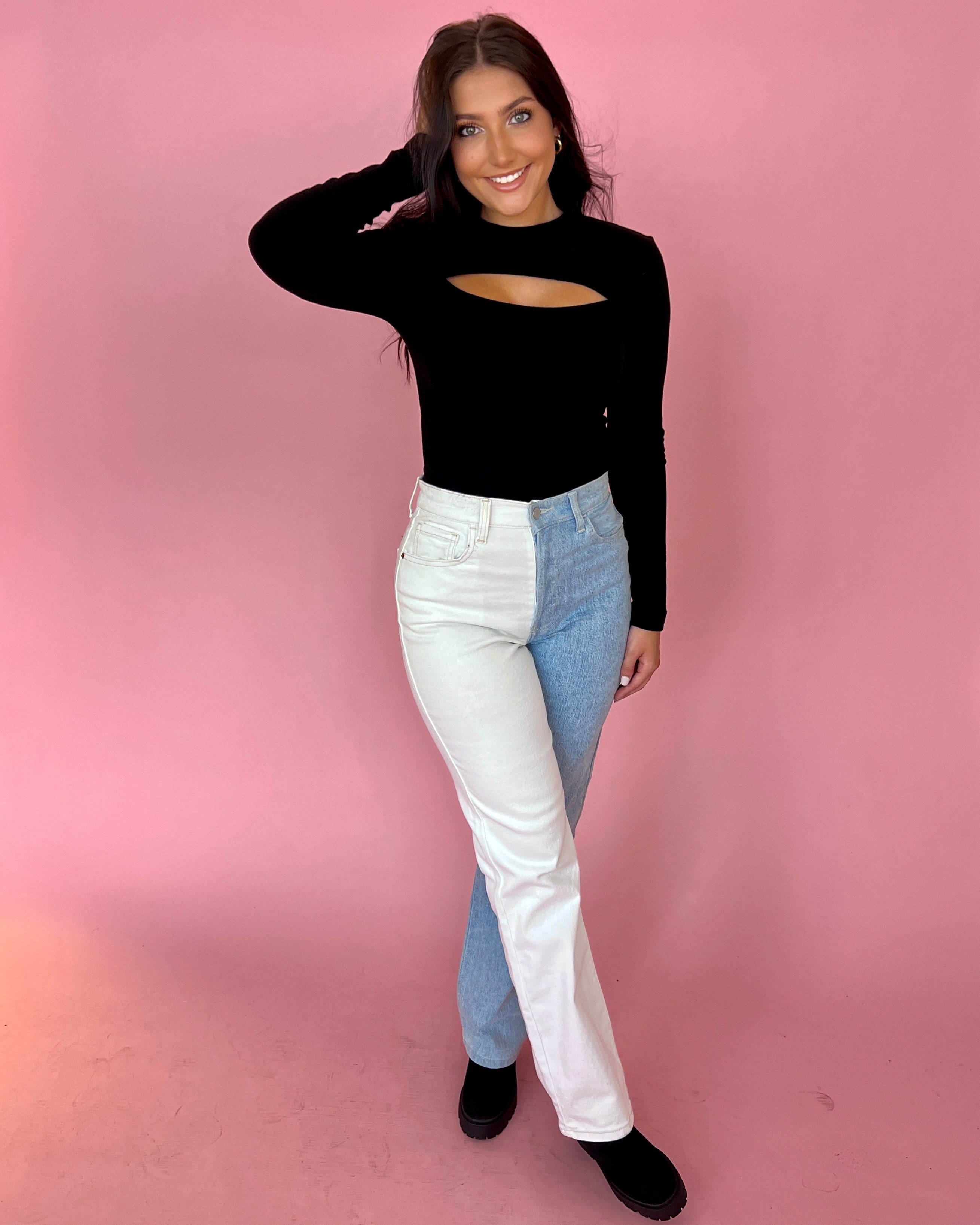 Made Your Choice White/Medium Two Tone Dad Jeans-Shop-Womens-Boutique-Clothing