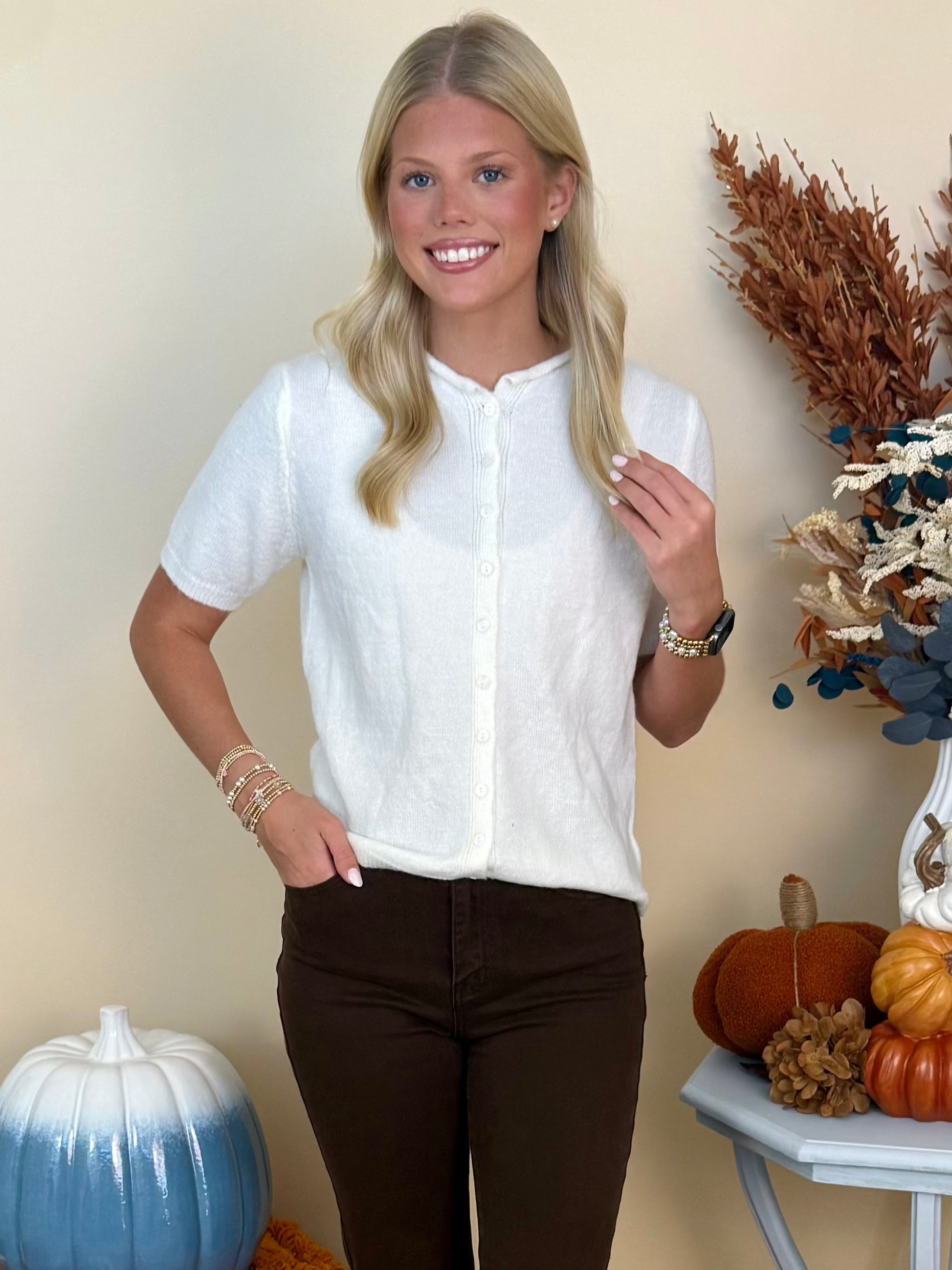 Wild Instinct Ivory Button Up Cardigan-Shop-Womens-Boutique-Clothing