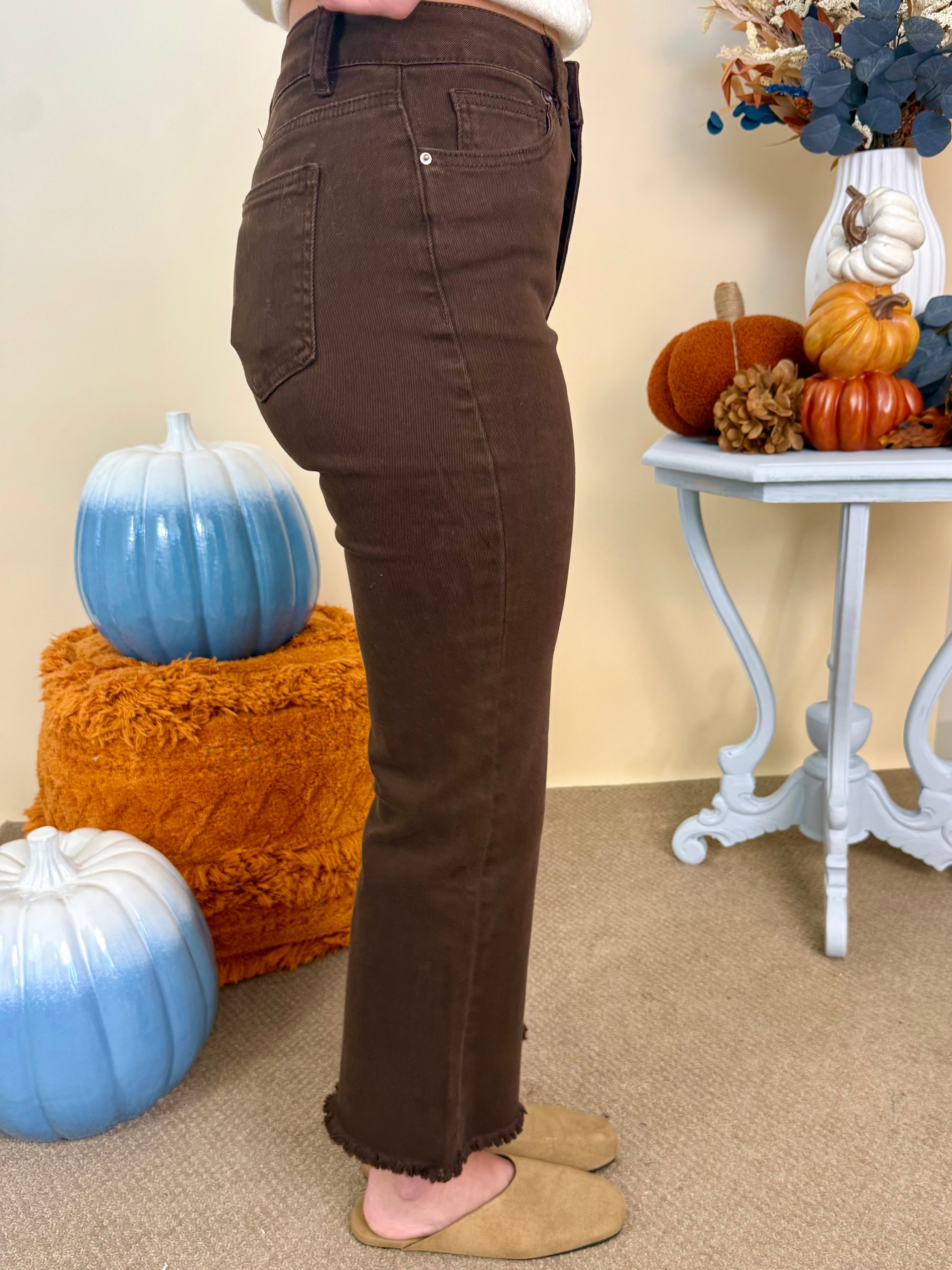 Feeling Close Dk Brown Frayed Bootcut Pants-Shop-Womens-Boutique-Clothing