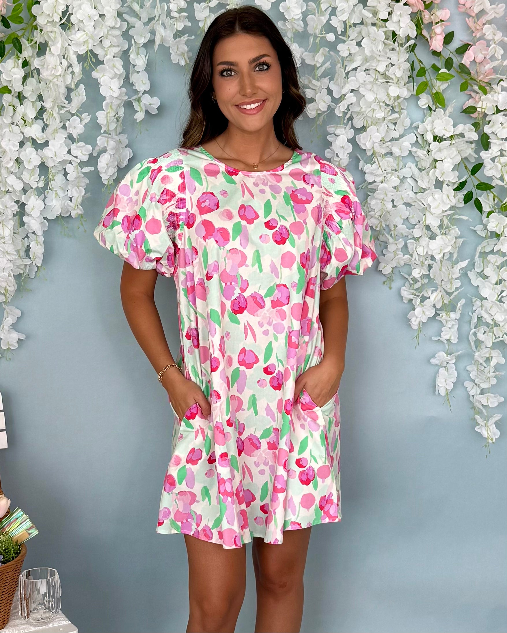 Social Event Blush Mint Floral Bubble Dress-Shop-Womens-Boutique-Clothing