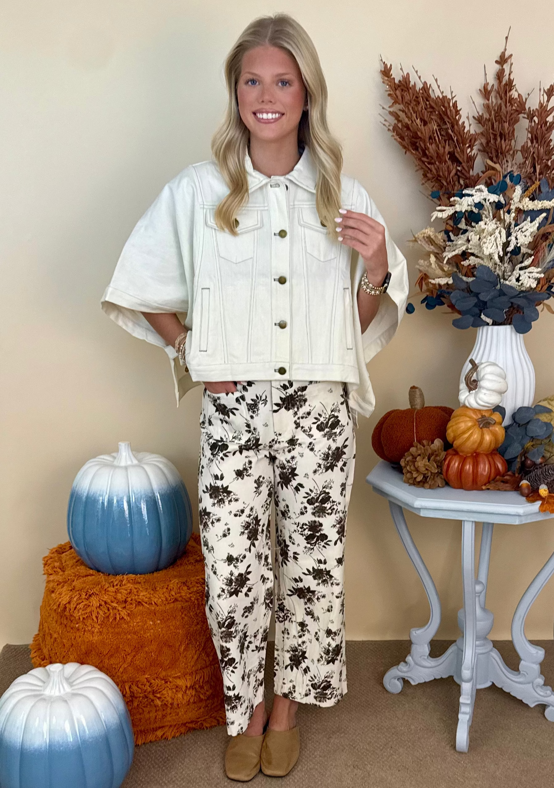 Count on Me Ecru Floral Pants-Shop-Womens-Boutique-Clothing