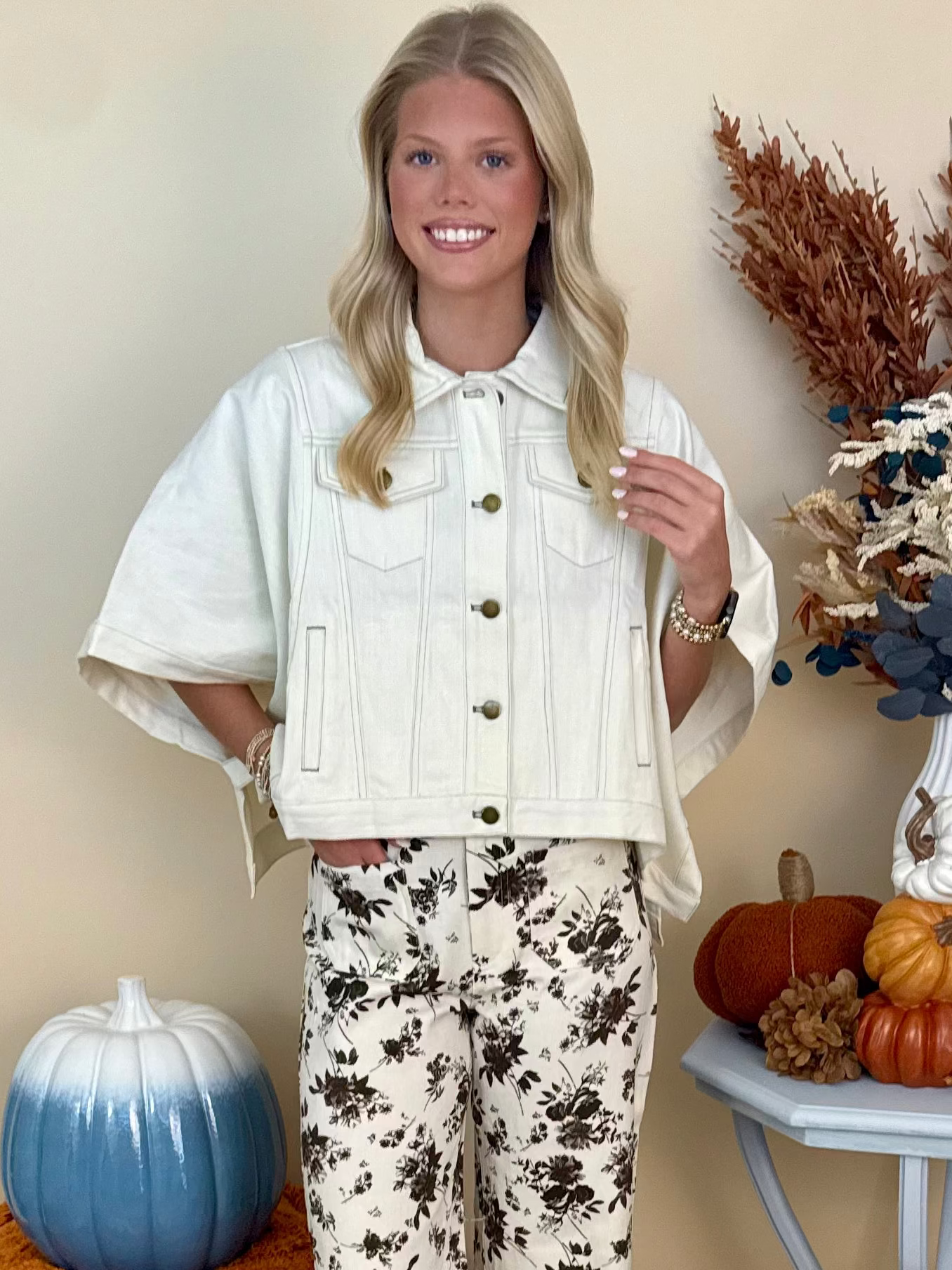 Say Less Ecru Denim Poncho Style Jacket-Shop-Womens-Boutique-Clothing