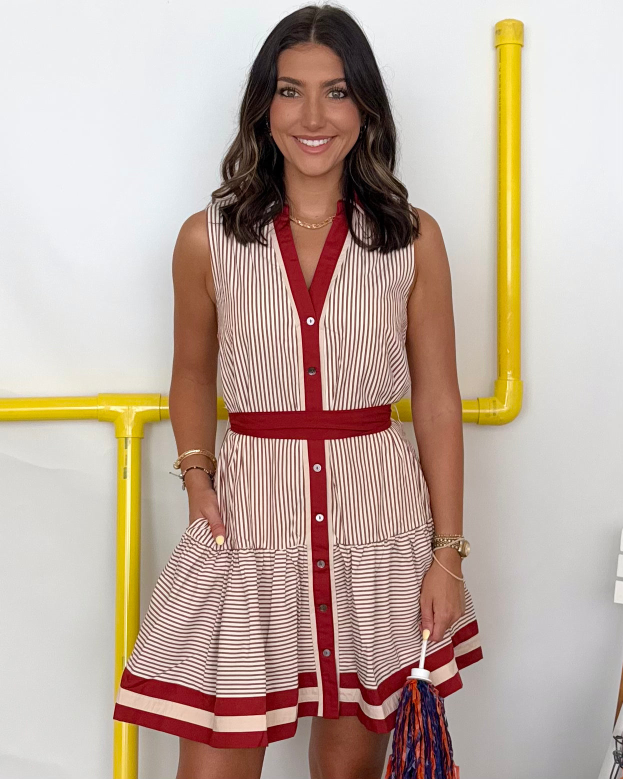 Make Time For It Rust Stripe Belted Dress-Shop-Womens-Boutique-Clothing