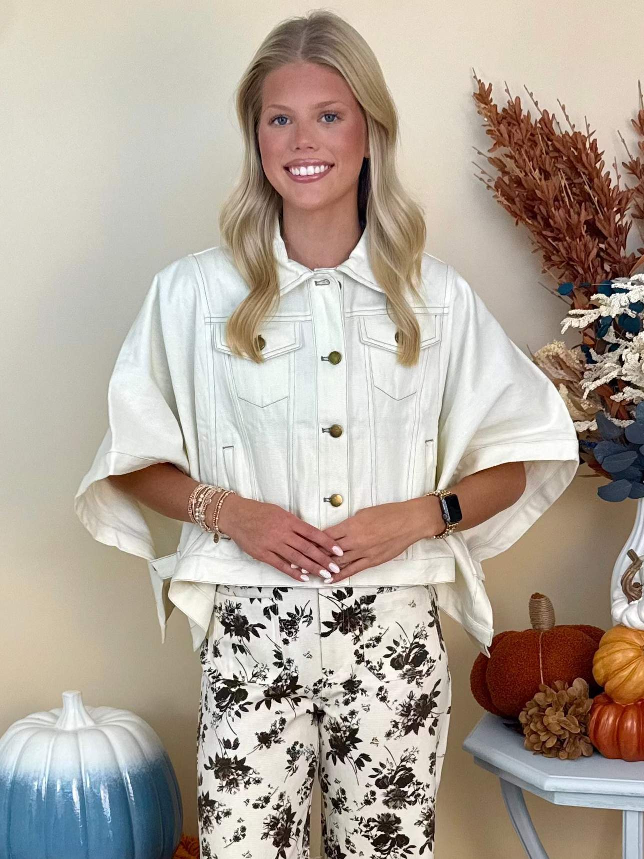 Say Less Ecru Denim Poncho Style Jacket-Shop-Womens-Boutique-Clothing