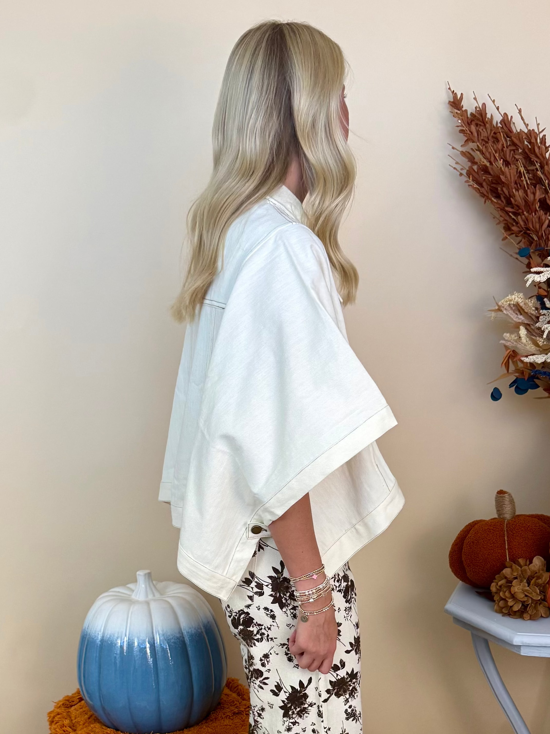 Say Less Ecru Denim Poncho Style Jacket-Shop-Womens-Boutique-Clothing