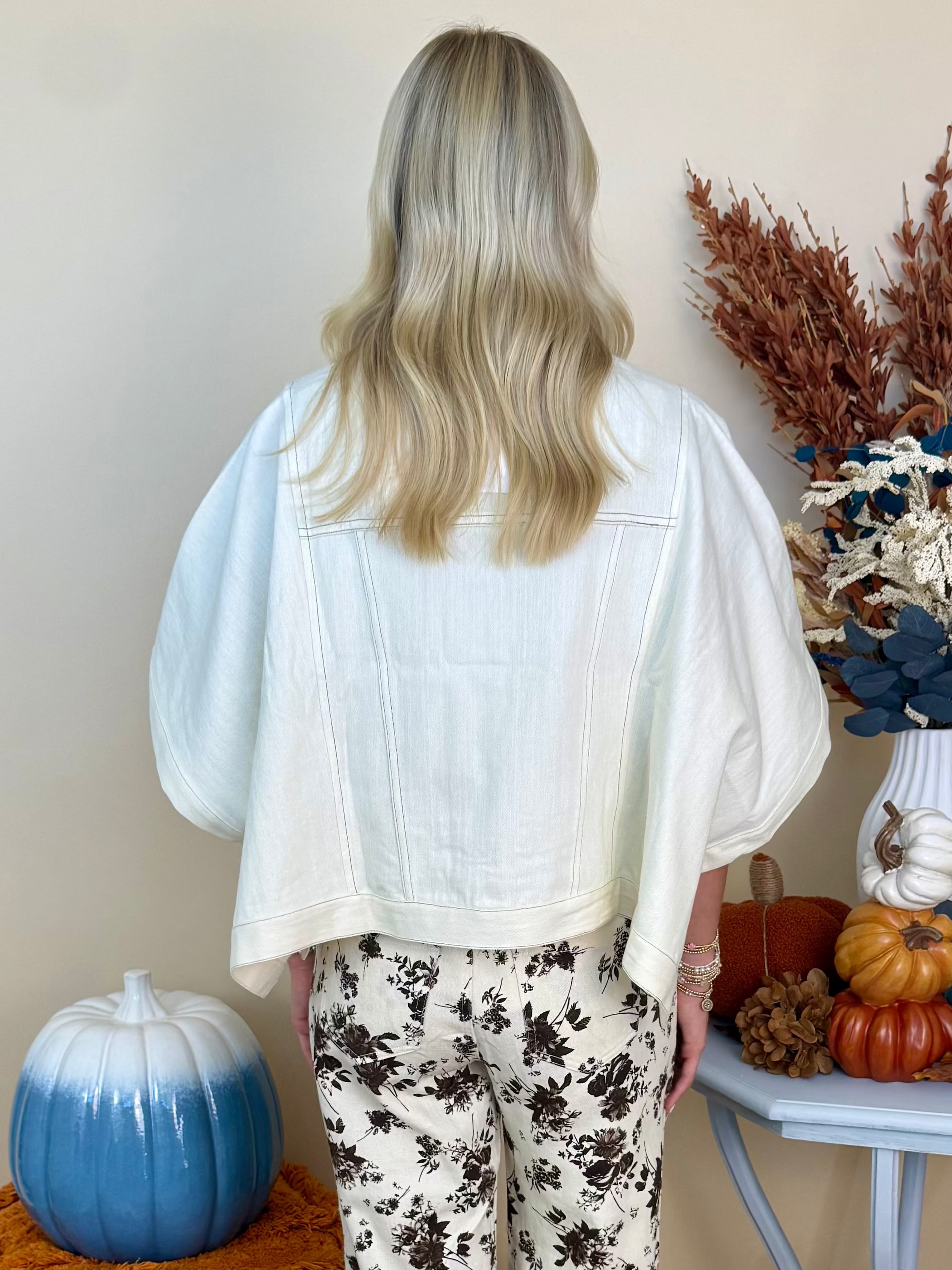 Say Less Ecru Denim Poncho Style Jacket-Shop-Womens-Boutique-Clothing