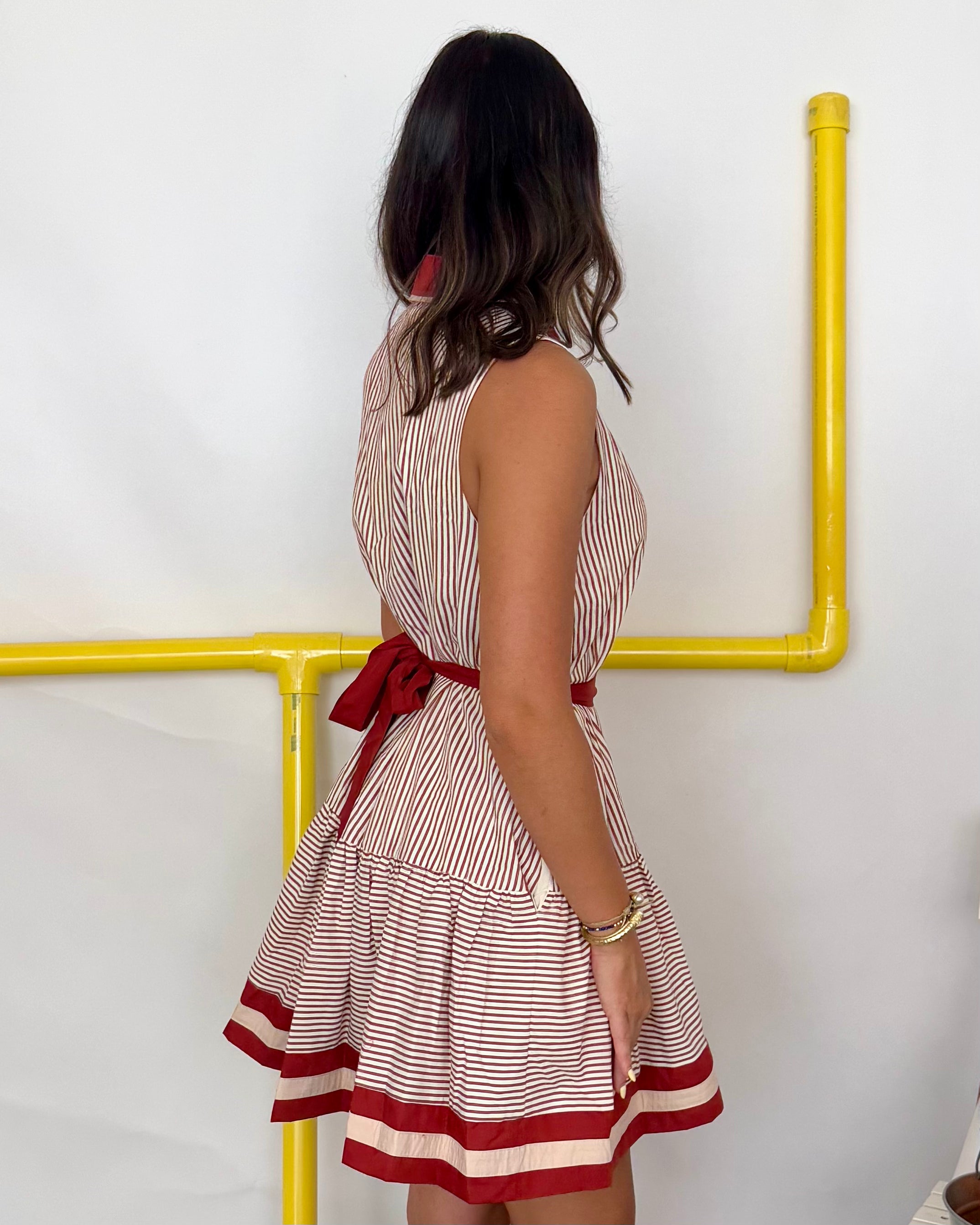 Make Time For It Rust Stripe Belted Dress-Shop-Womens-Boutique-Clothing