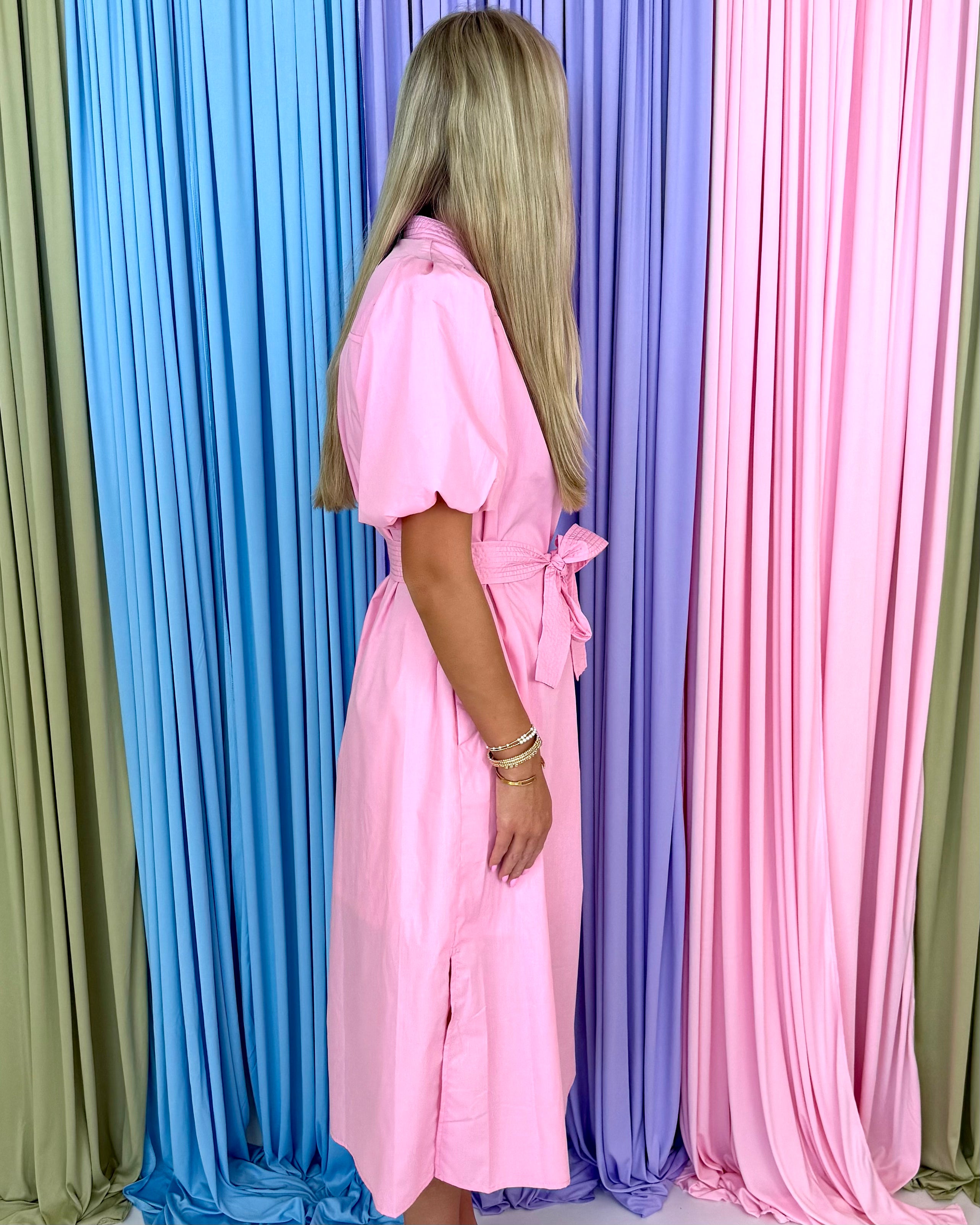 Little Lovely Lt Pink Belted Midi Dress-Shop-Womens-Boutique-Clothing