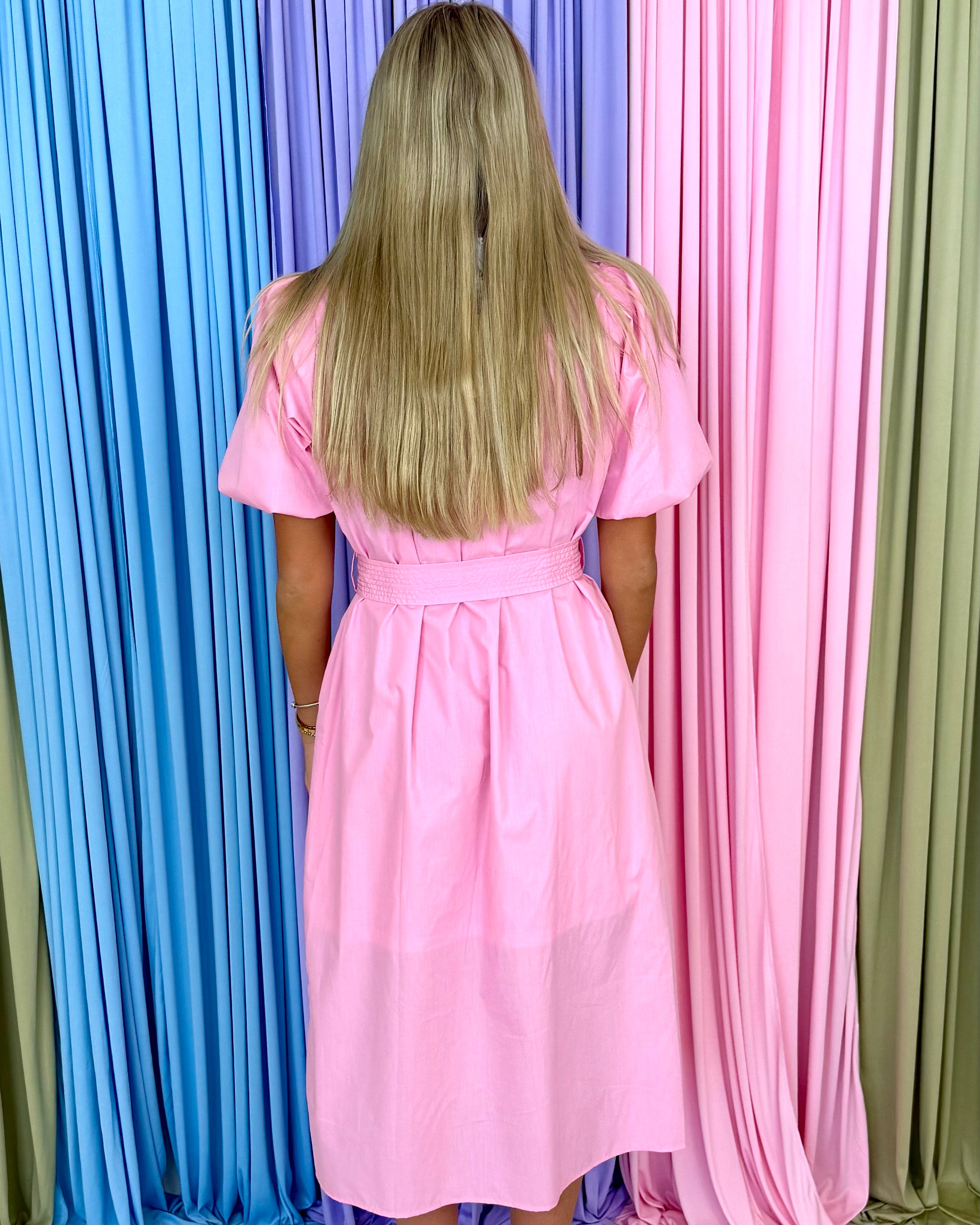 Little Lovely Lt Pink Belted Midi Dress-Shop-Womens-Boutique-Clothing
