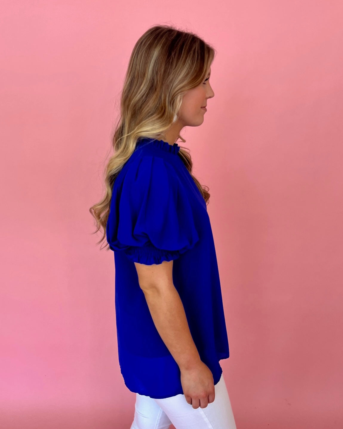 Keep An Eye Out Royal Puff Sleeve High Neck Top-Shop-Womens-Boutique-Clothing
