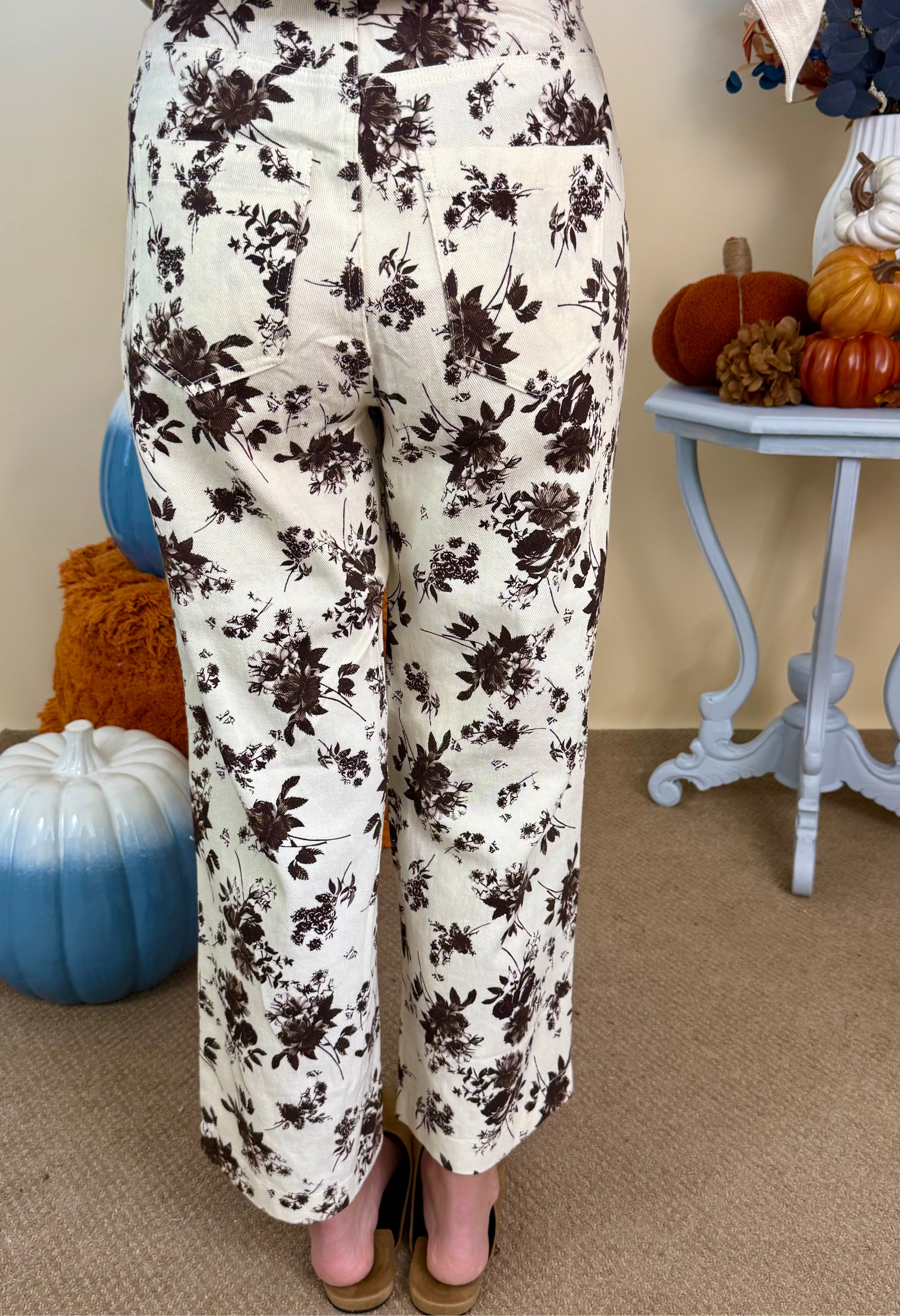 Count on Me Ecru Floral Pants-Shop-Womens-Boutique-Clothing