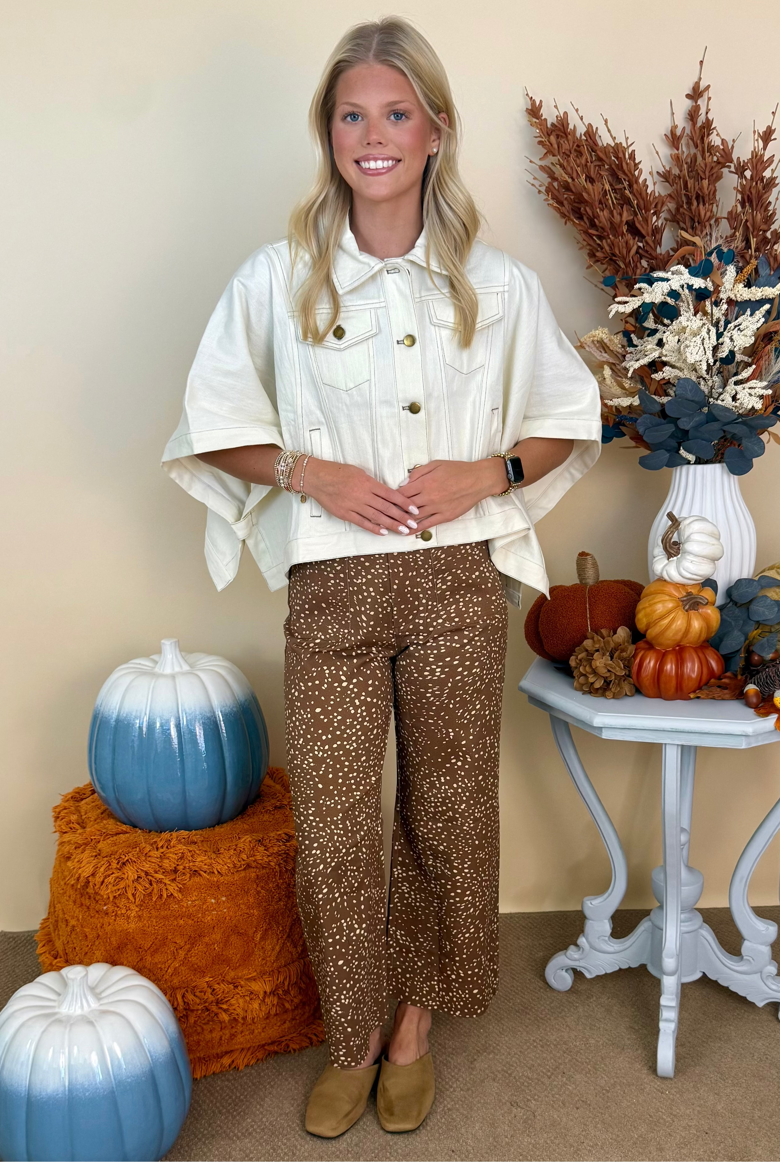 Pretty Things Brown Patch Pocket Animal Dot Print Pants-Shop-Womens-Boutique-Clothing