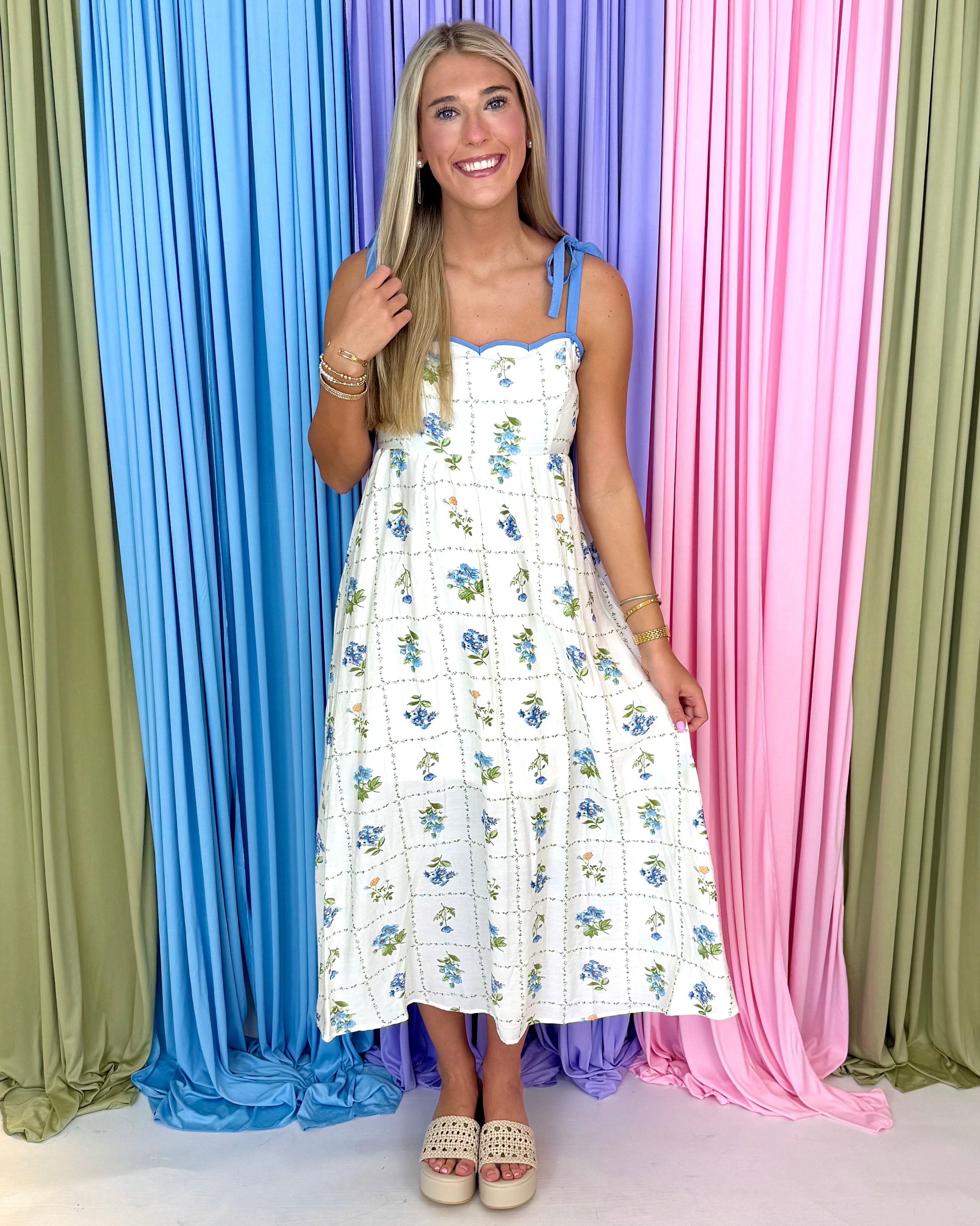 Early Dawn Blue Multi Floral Maxi Dress-Shop-Womens-Boutique-Clothing