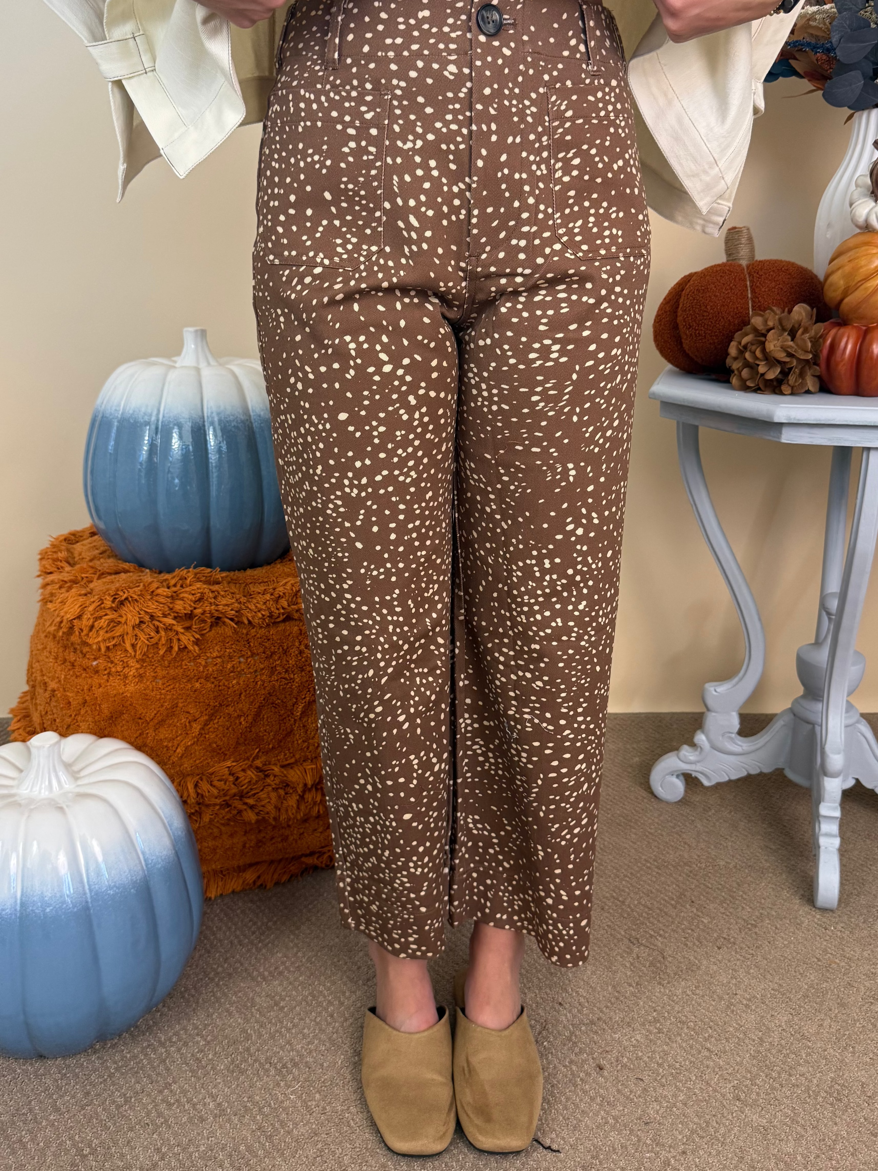 Pretty Things Brown Patch Pocket Animal Dot Print Pants-Shop-Womens-Boutique-Clothing