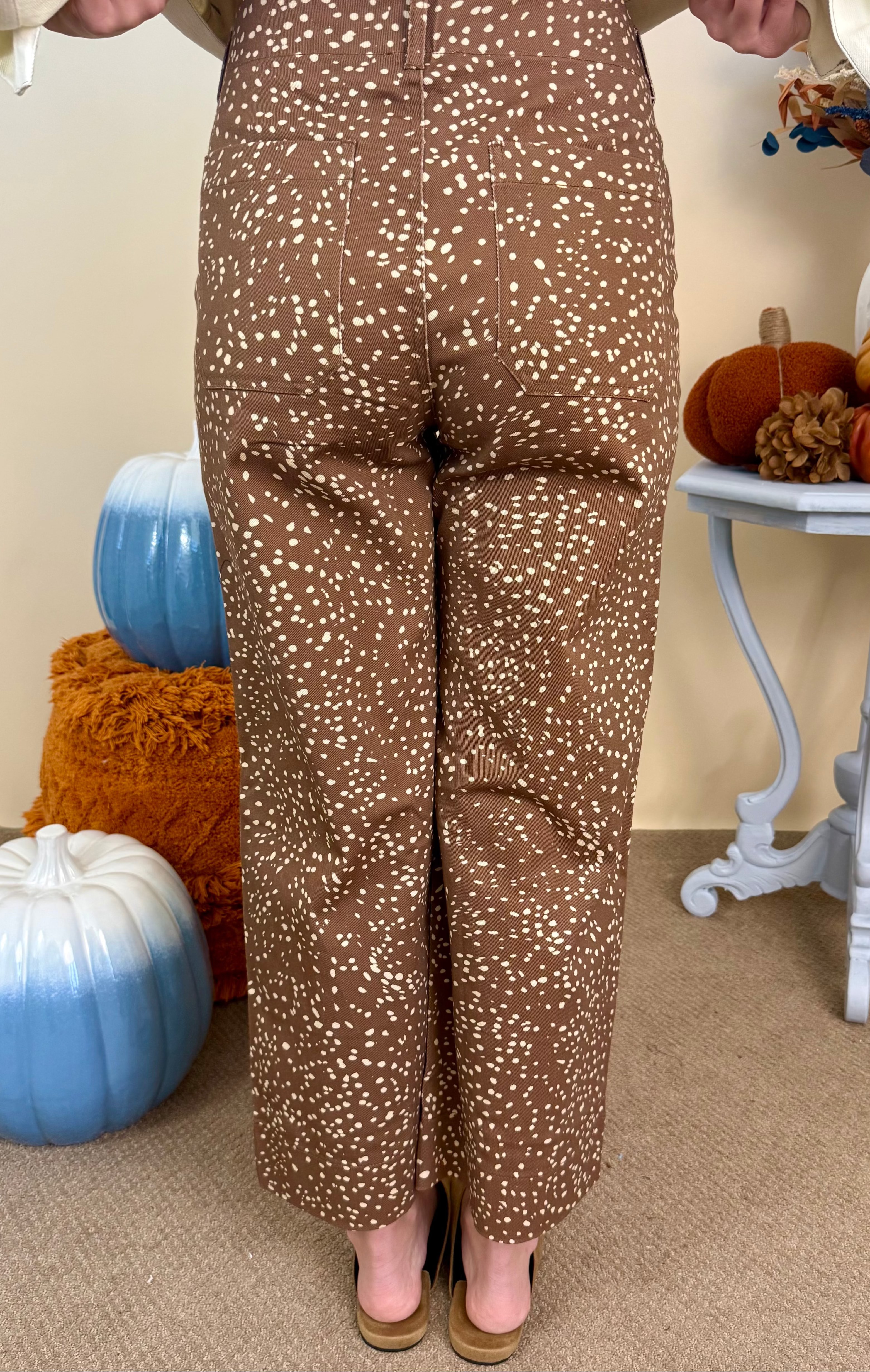 Pretty Things Brown Patch Pocket Animal Dot Print Pants-Shop-Womens-Boutique-Clothing