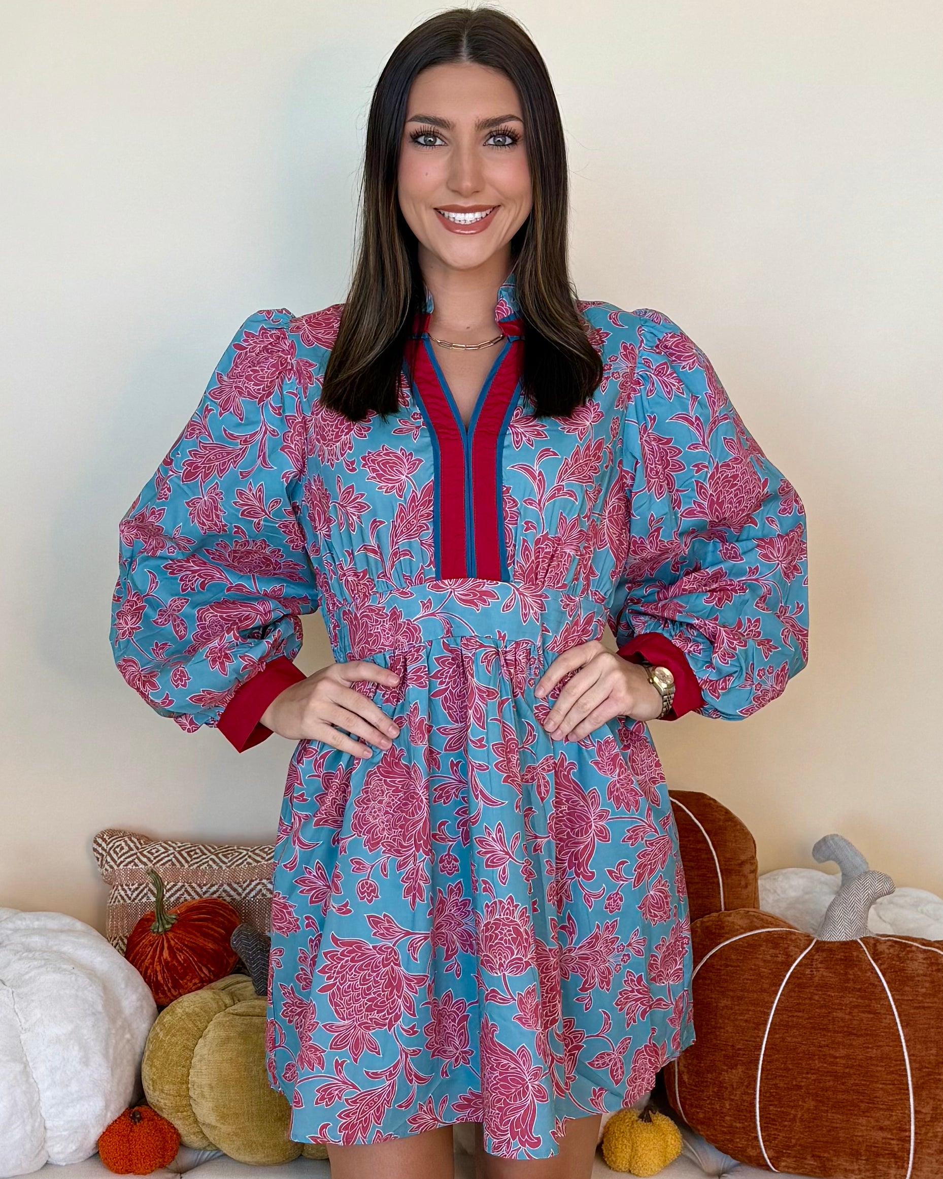 Feeling Like Love Blue Floral Ruffle Dress-Shop-Womens-Boutique-Clothing