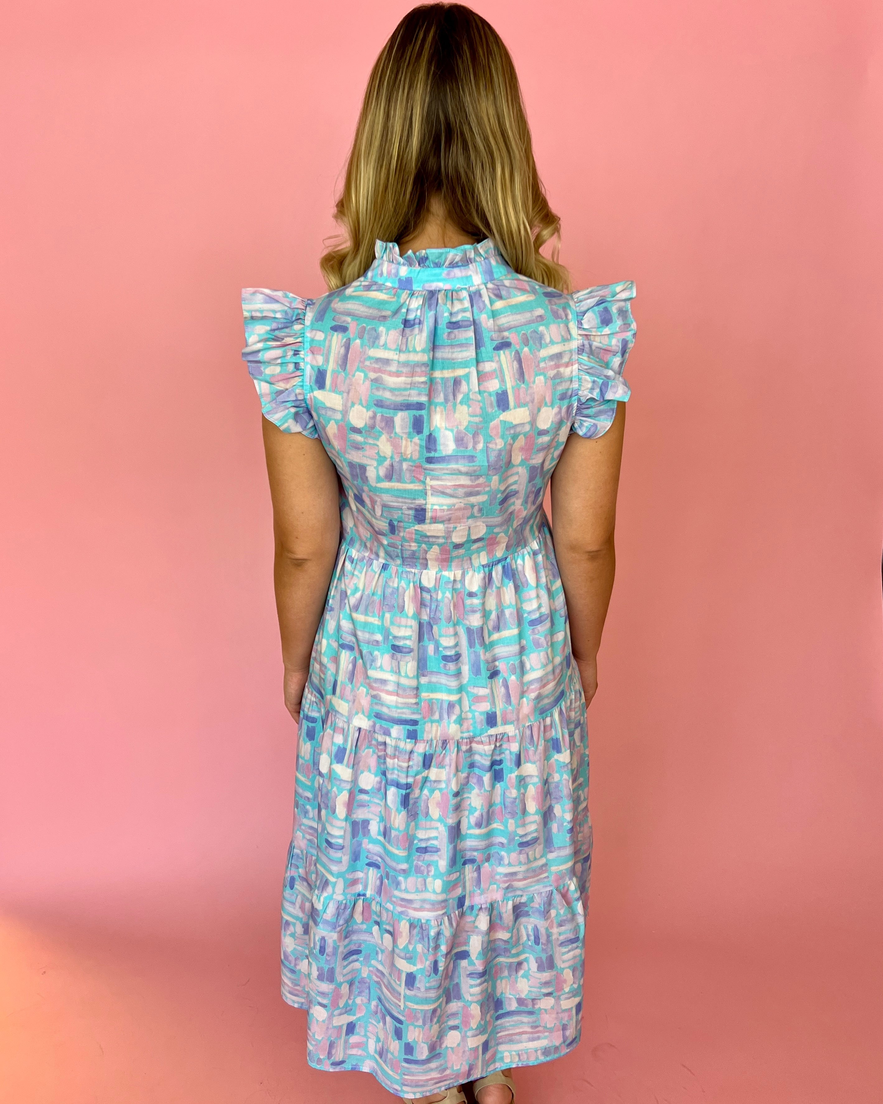 For What It's Worth Blue Print Tiered Maxi Dress-Shop-Womens-Boutique-Clothing