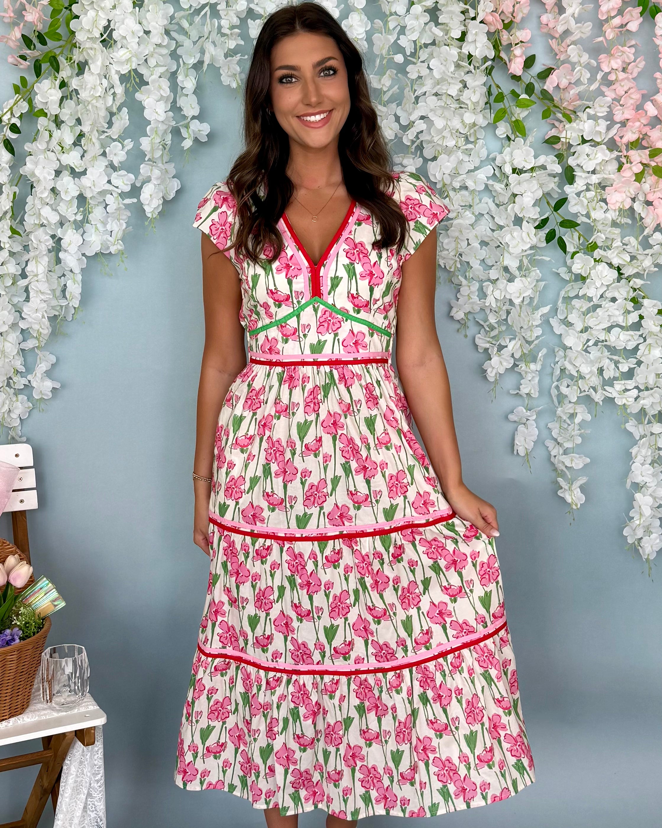 Ease Your Mind Pink Floral Poplin Dress-Shop-Womens-Boutique-Clothing