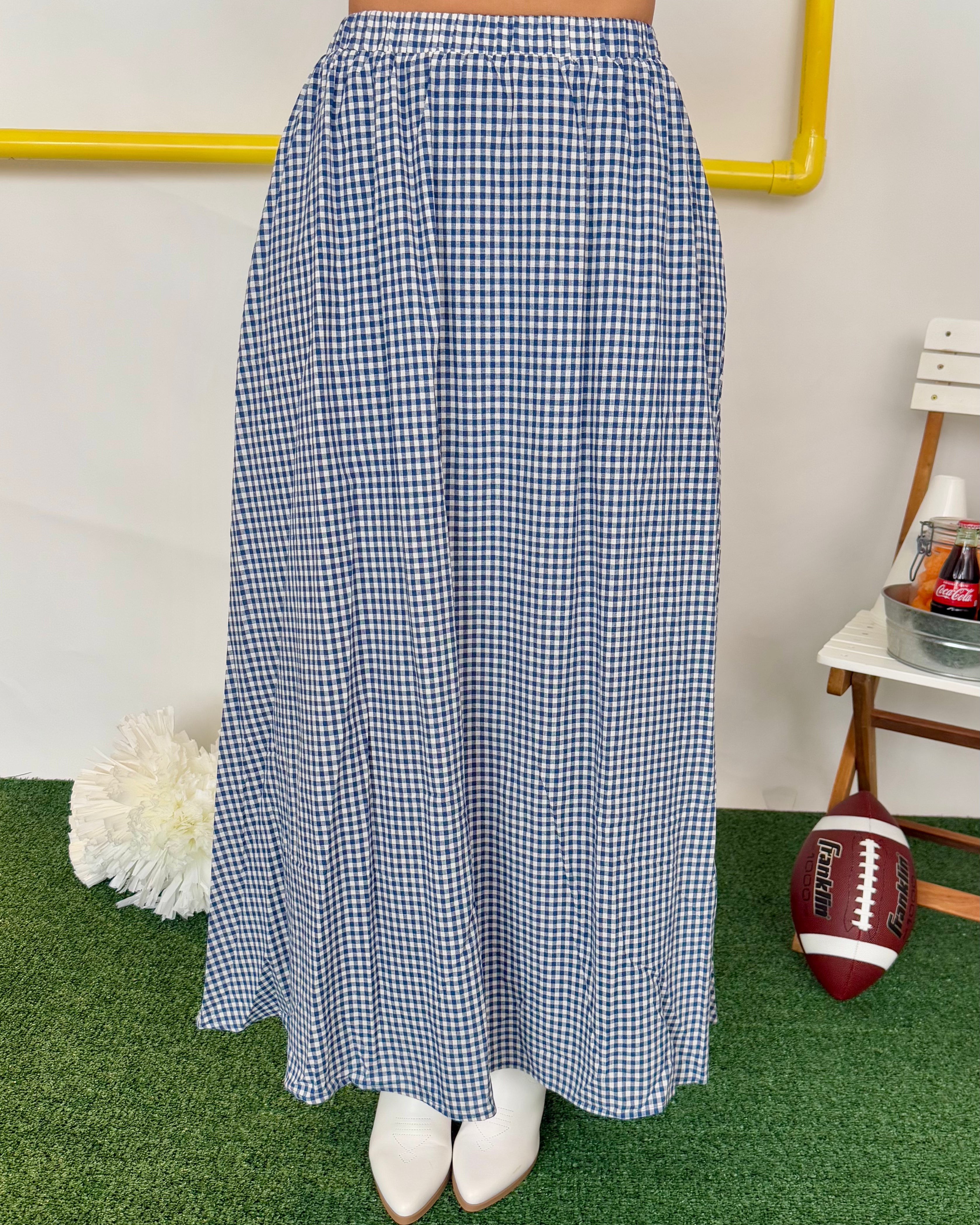 Classic Touch Navy Gingham Maxi Skirt-Shop-Womens-Boutique-Clothing