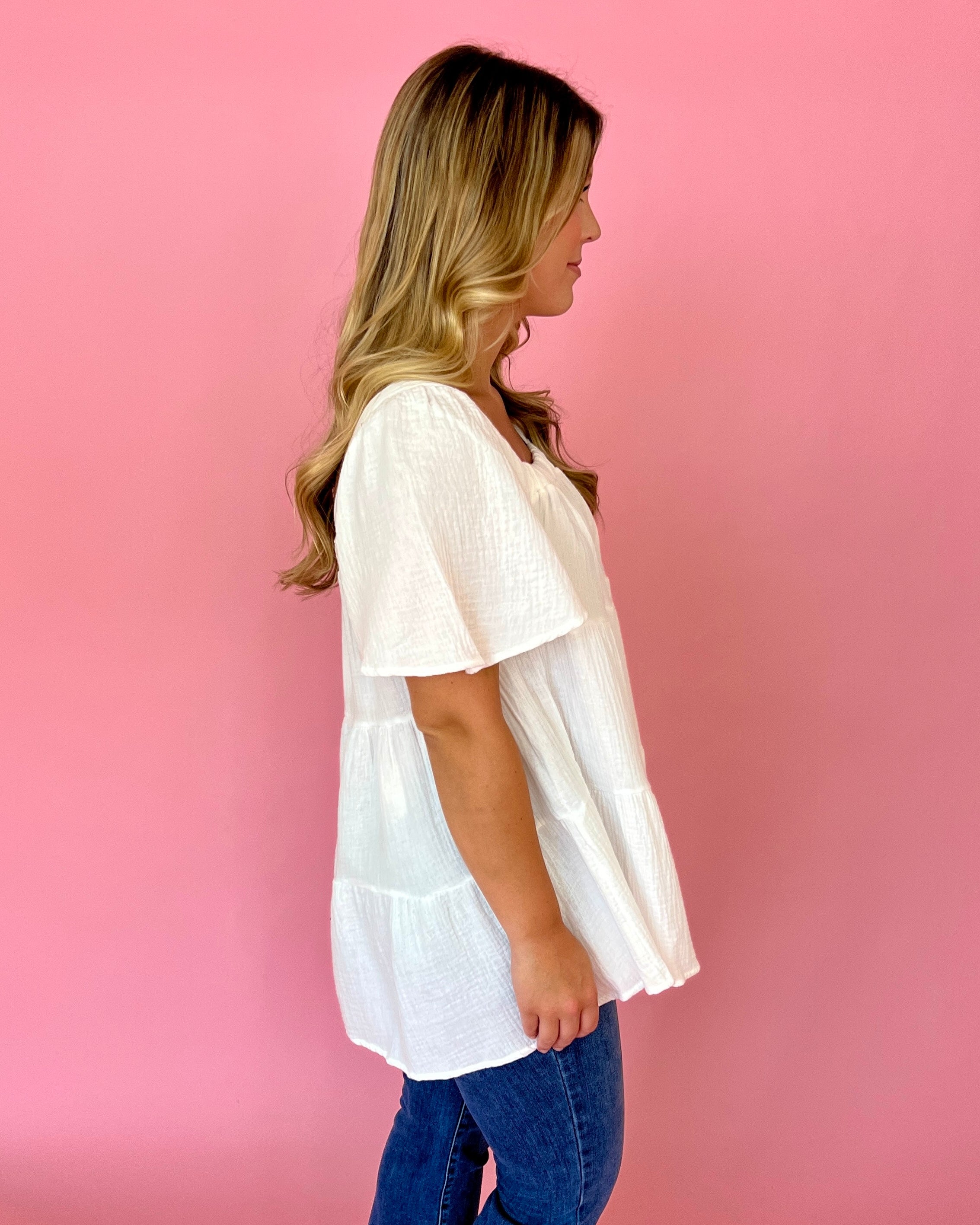 Perfect Kiss Off White Gauze Tiered Square Neck Top-Shop-Womens-Boutique-Clothing