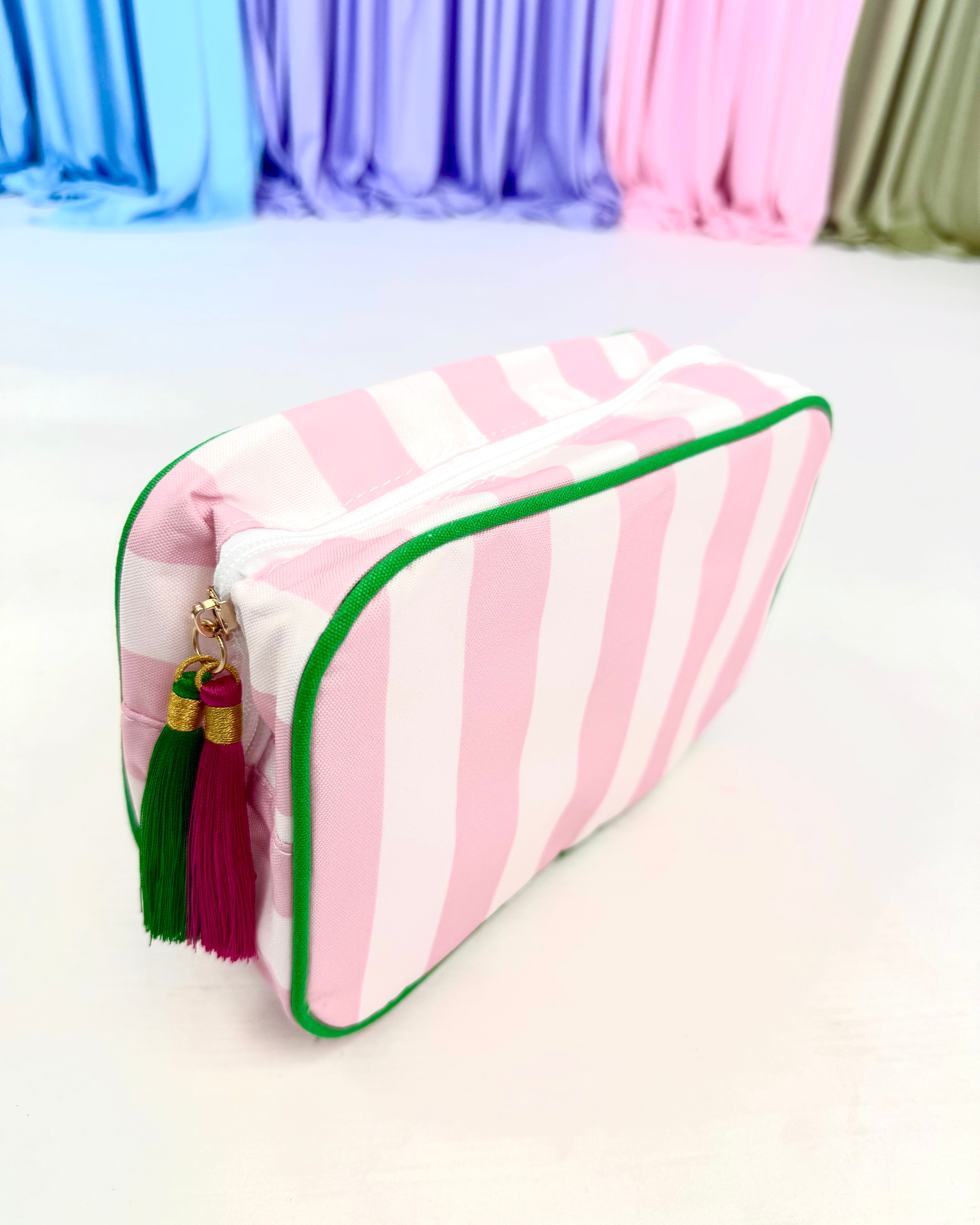 Love It Pink/White Striped Green Trim Pouch-Shop-Womens-Boutique-Clothing