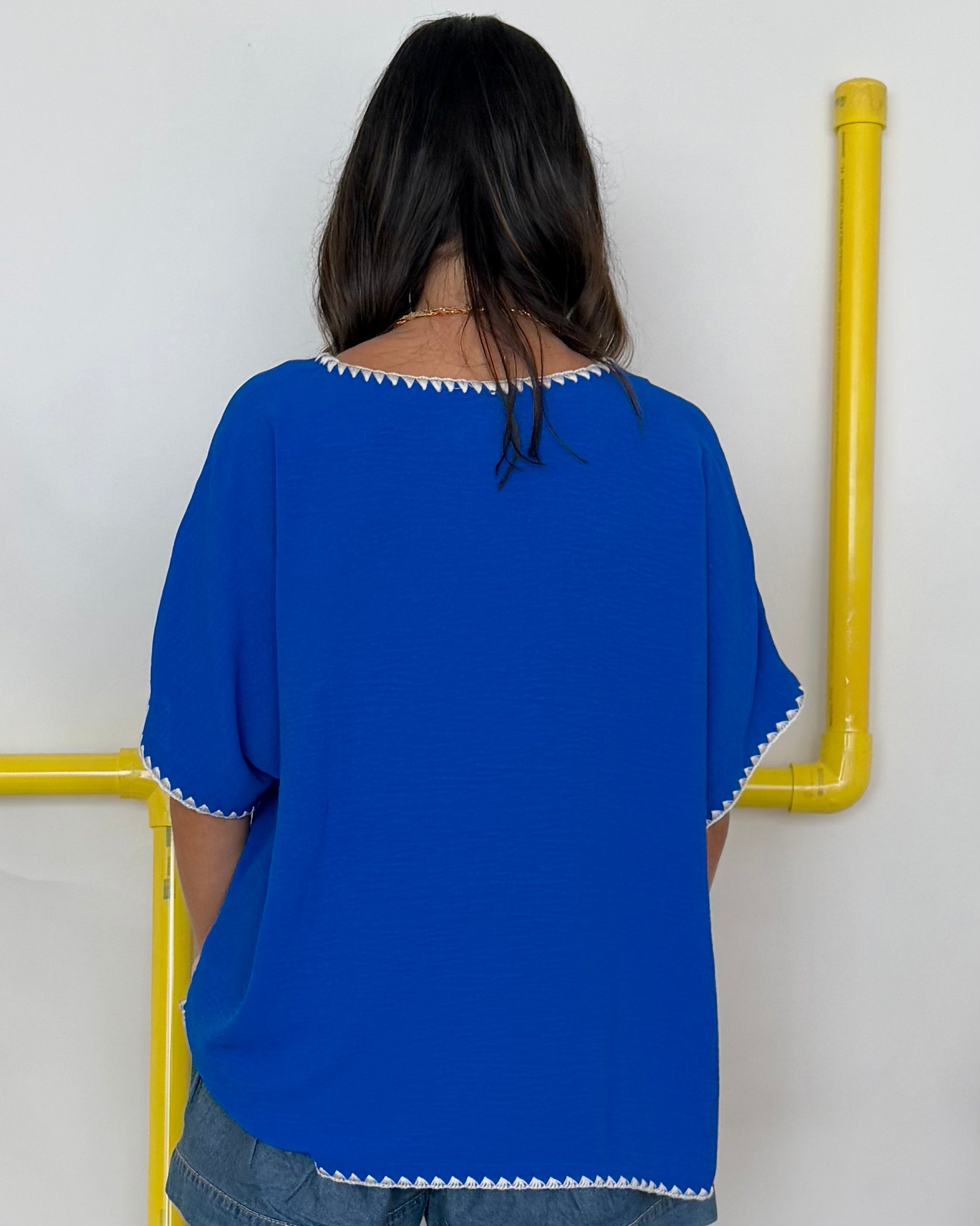 Just Stopping By Royal Blue Stitch Top-Shop-Womens-Boutique-Clothing