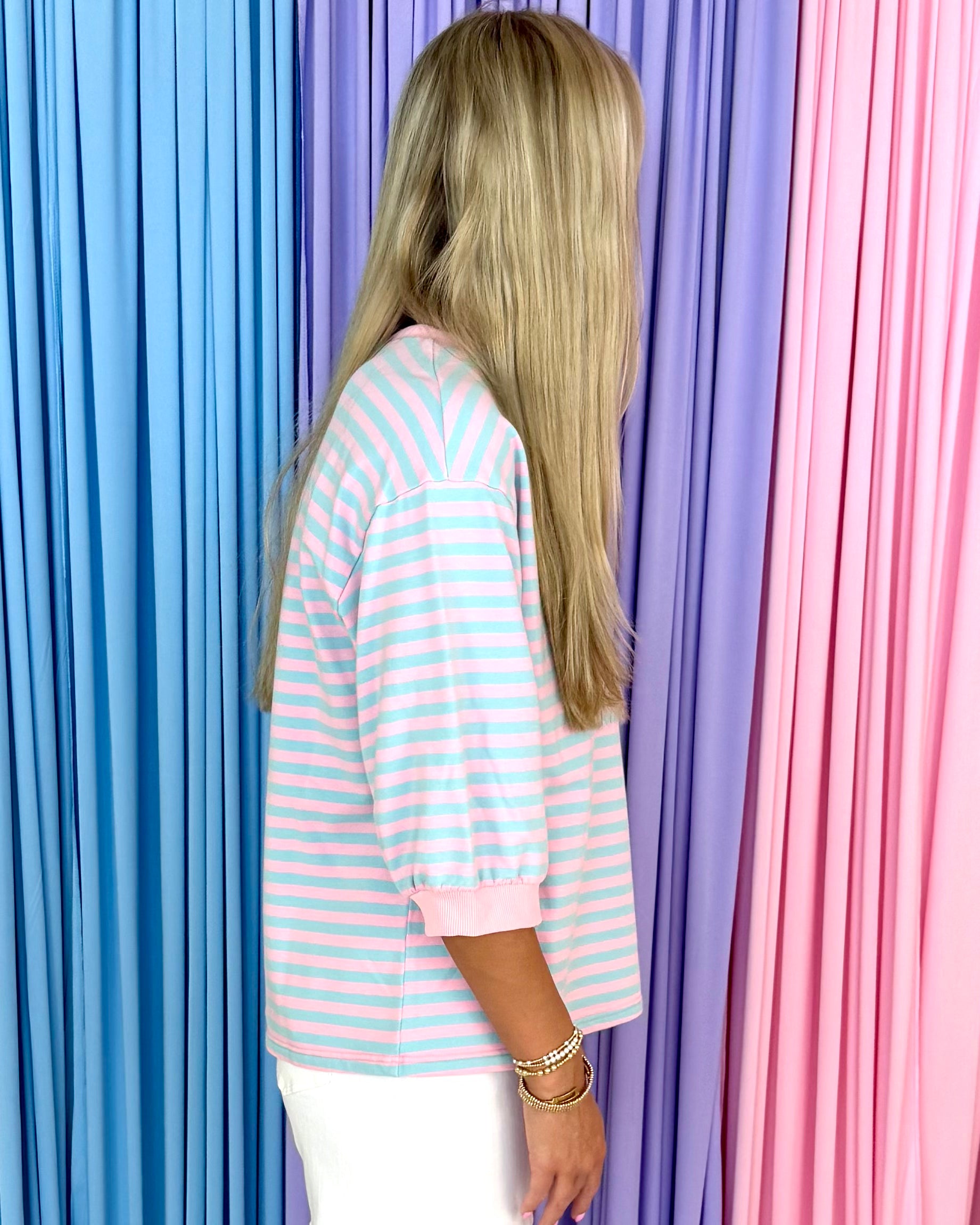 Calm Days Pink Striped 3/4 Sleeve Top-Shop-Womens-Boutique-Clothing