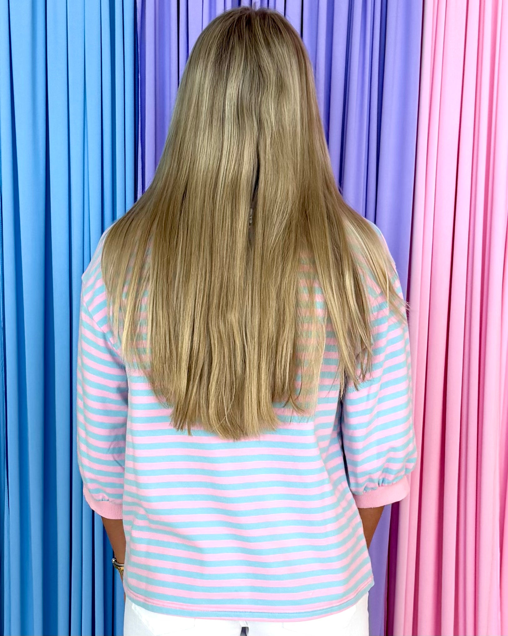 Calm Days Pink Striped 3/4 Sleeve Top-Shop-Womens-Boutique-Clothing