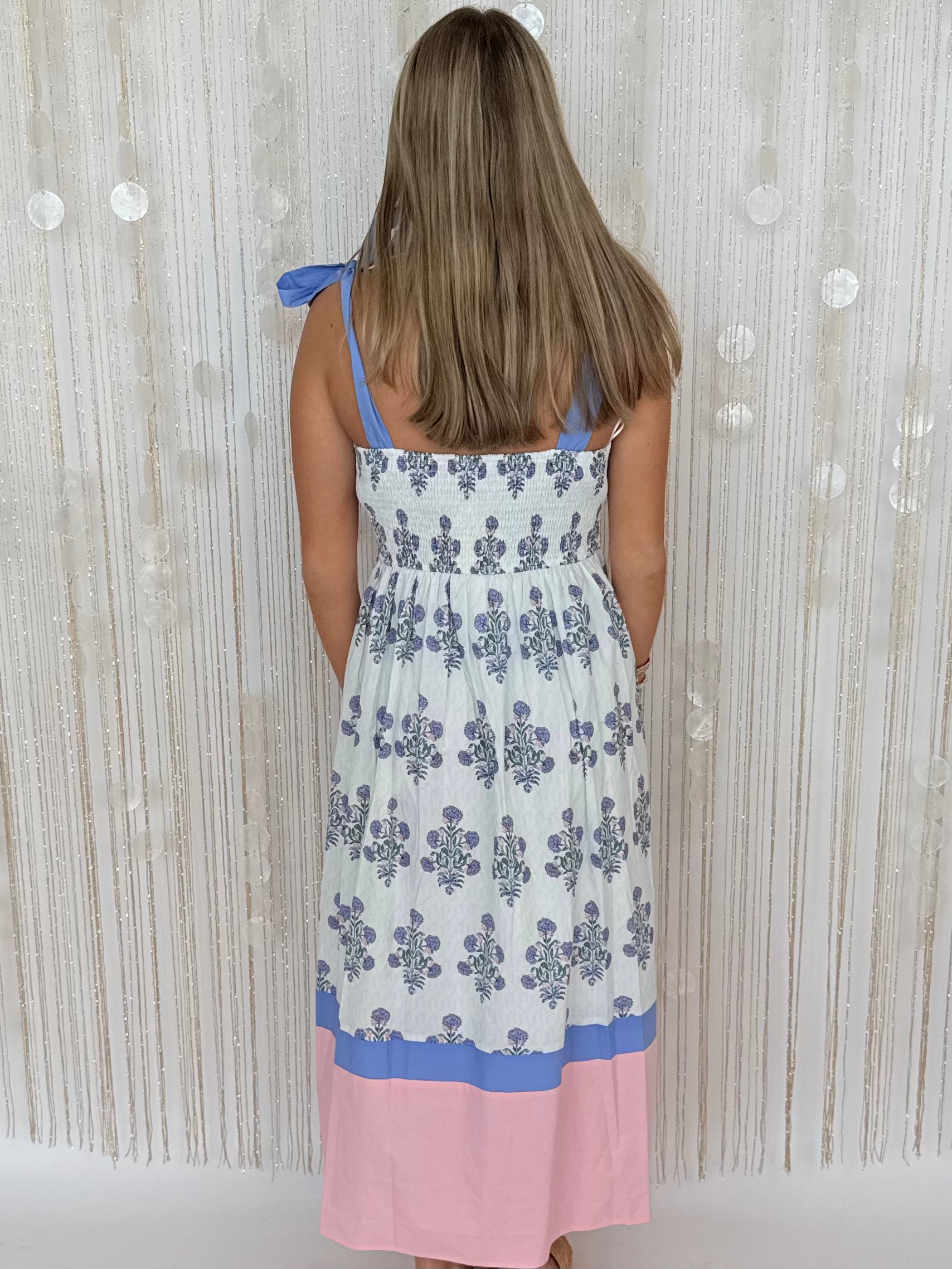 Vineyard Chic Off White and Periwinkle Floral Sleeveless Dress-Shop-Womens-Boutique-Clothing