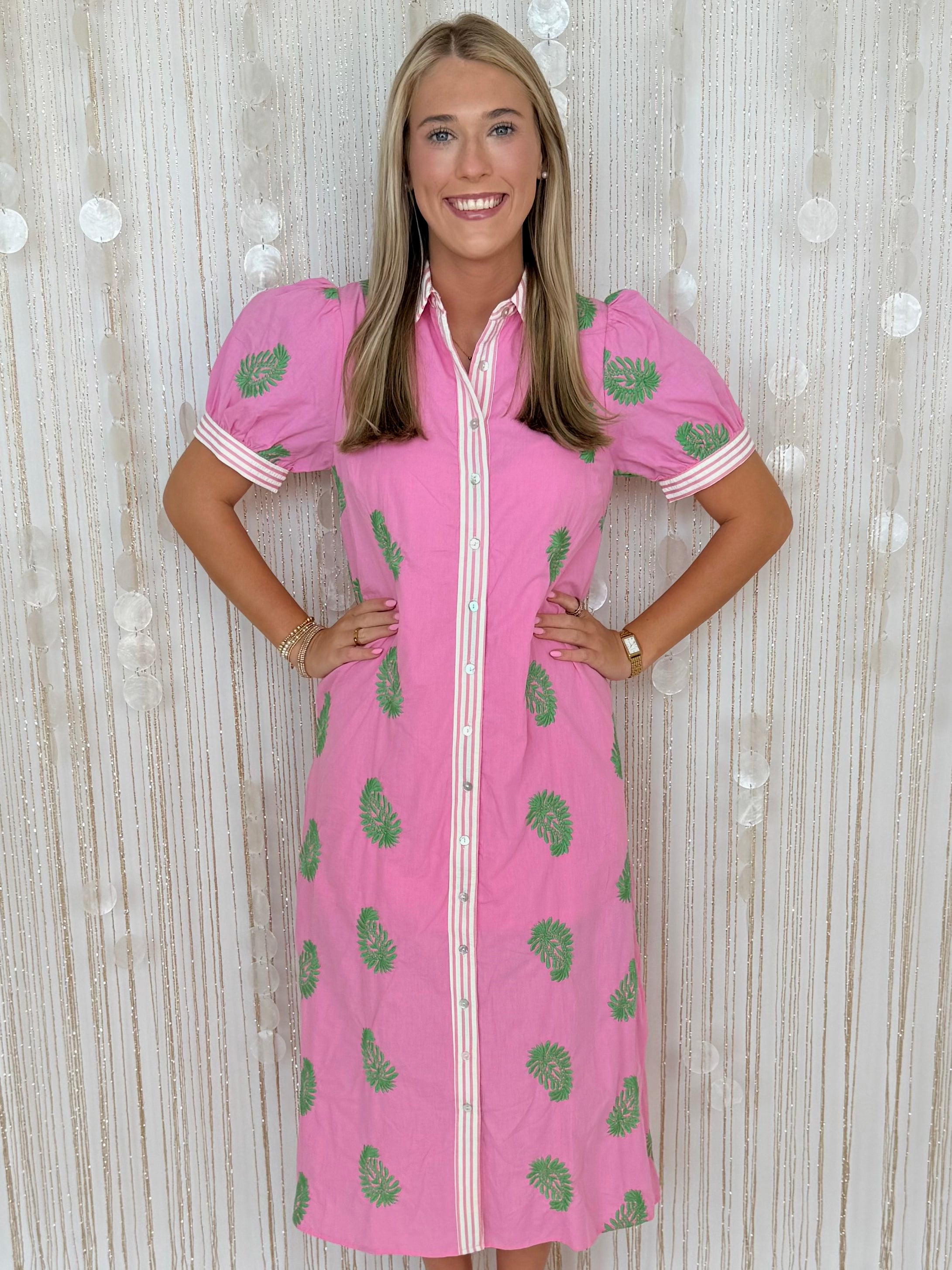 Kind Glance Pink Embroidered Midi Dress-Shop-Womens-Boutique-Clothing